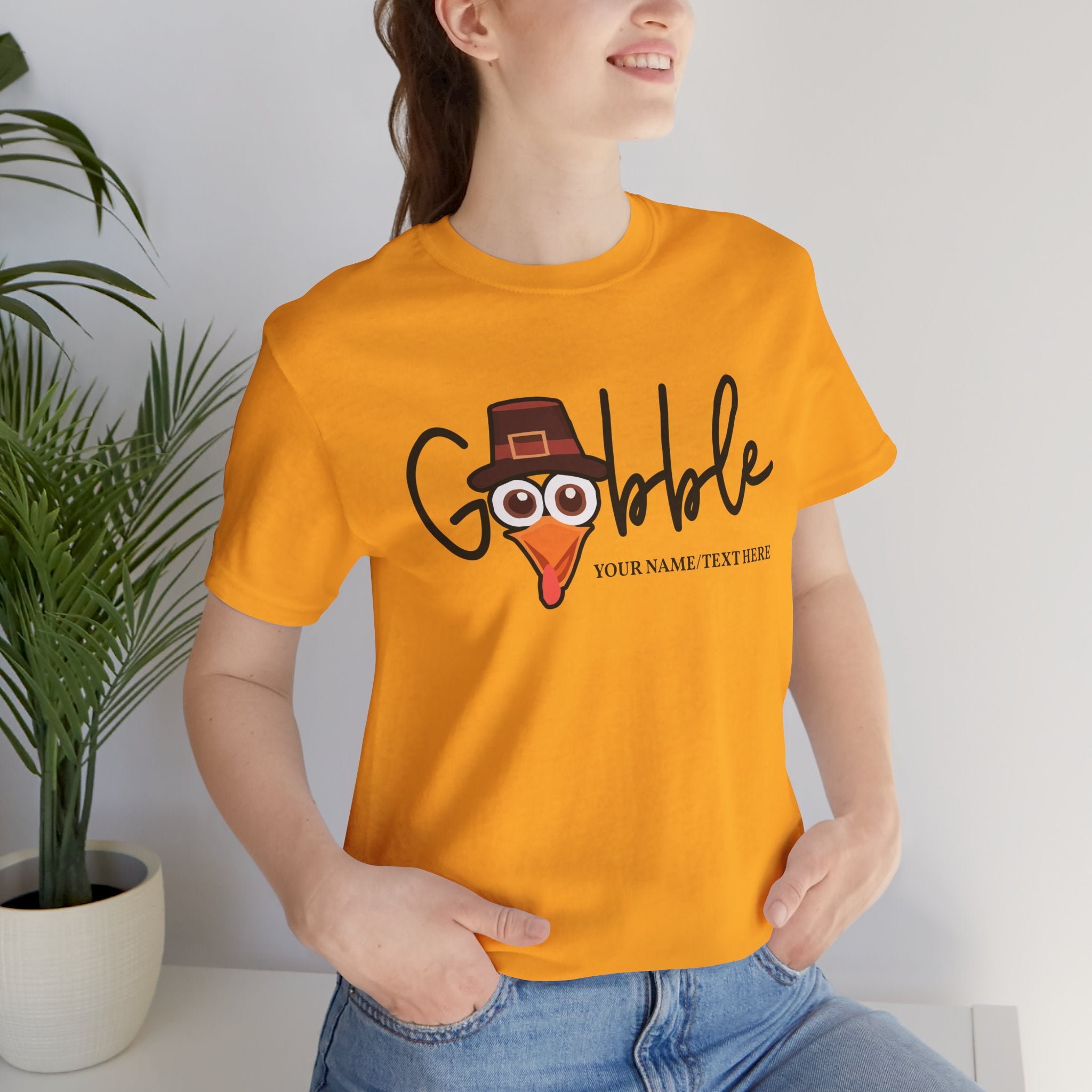 Custom T-Shirt - Gobble Turkey Head Cursive T-Shirt