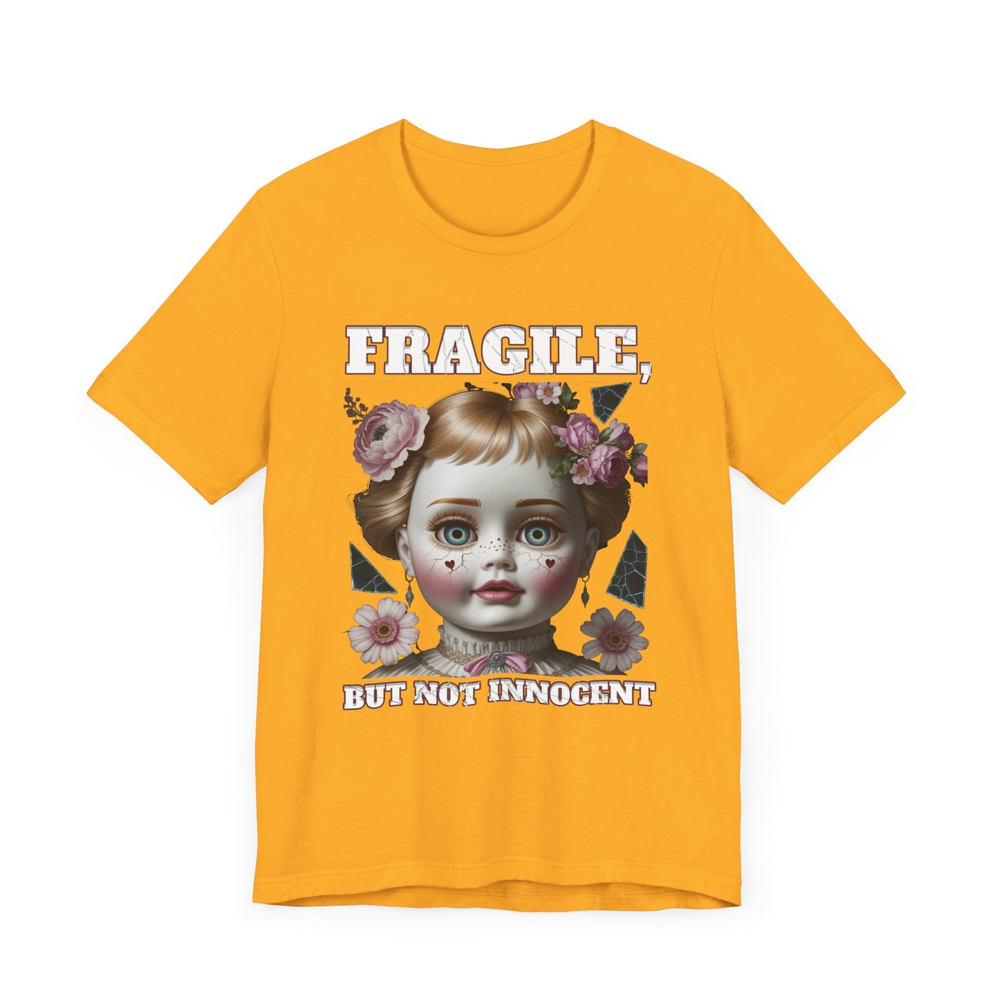 Fragile, But Not Innocent | Doll Face with Flowers & Cracks Graphic T-Shirt