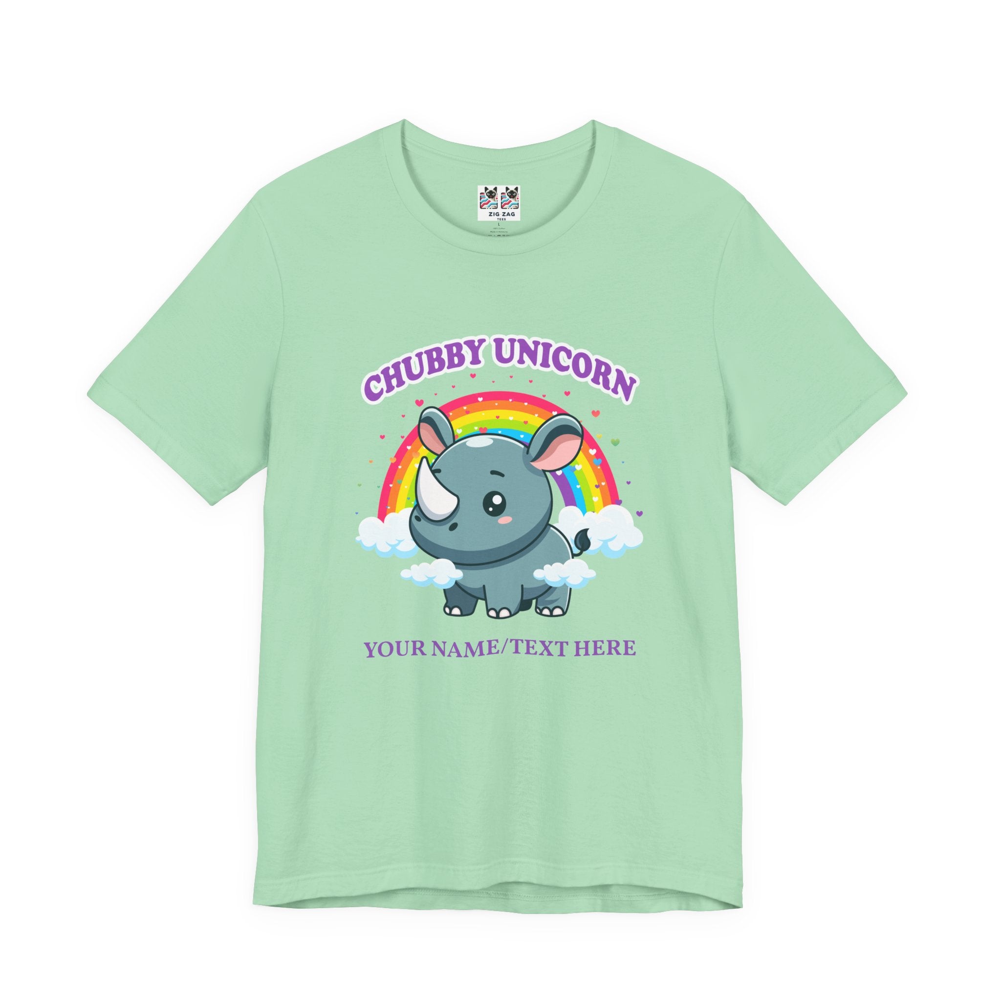 Custom T-Shirt - Chubby Unicorn T-Shirt – Cute Cartoon Rhino with Rainbow Graphic Tee