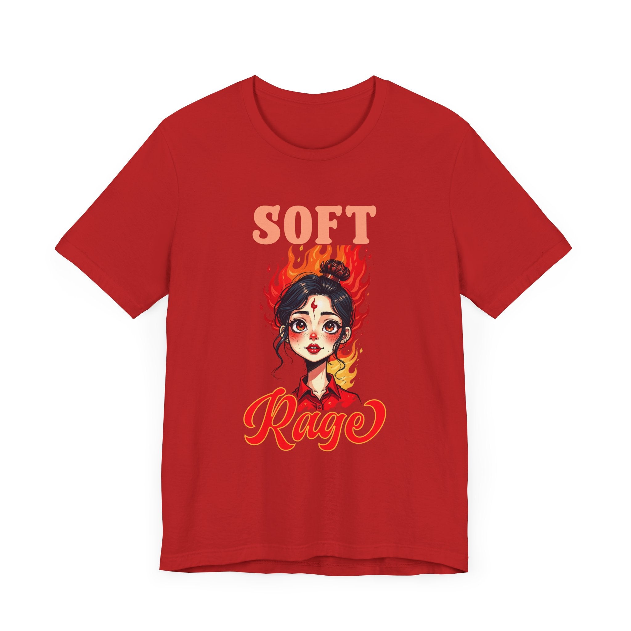 Soft Rage – Emotional Woman with Fiery Background Graphic T-Shirt