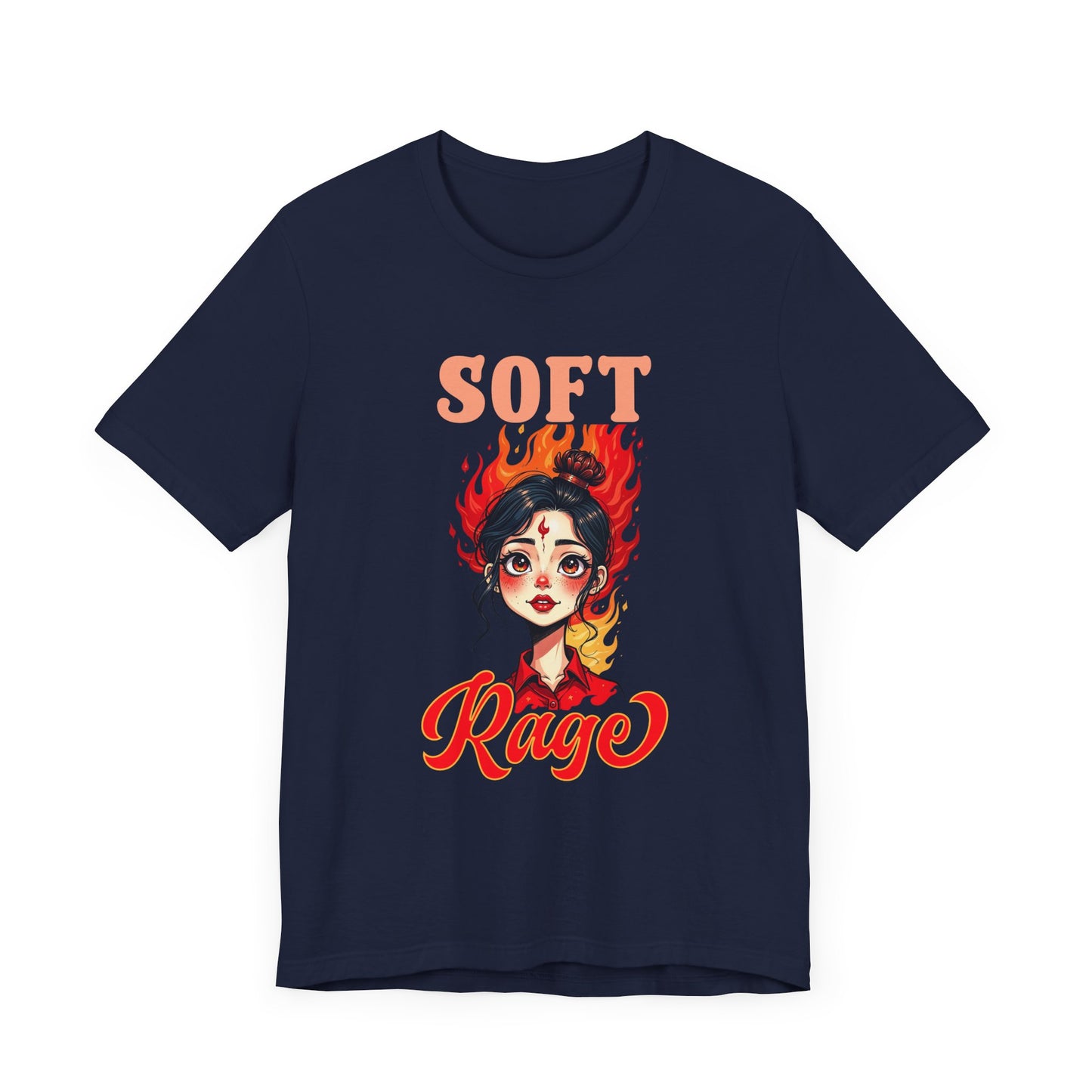 Soft Rage – Emotional Woman with Fiery Background Graphic T-Shirt