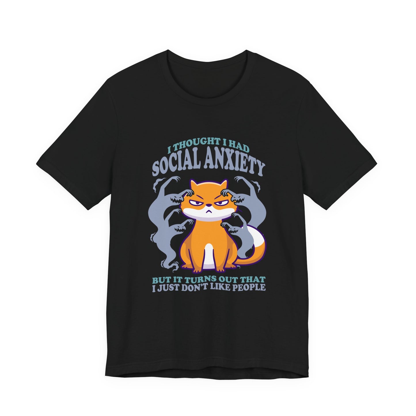 I Thought I Had Social Anxiety Cat T-Shirt – Introvert Humor Cat & Ghosts Graphic Tee