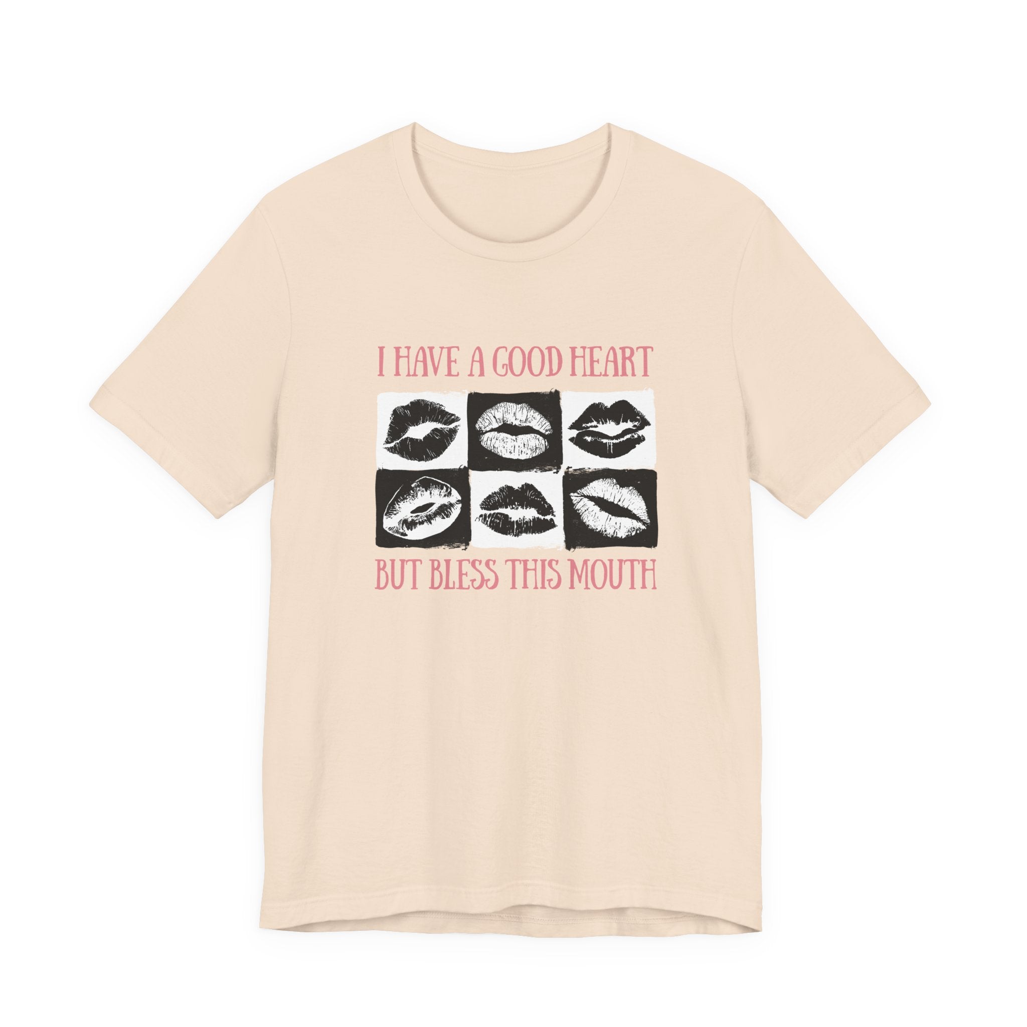 I Have a Good Heart But Bless This Mouth T Shirt – Six Black & White Lip Print