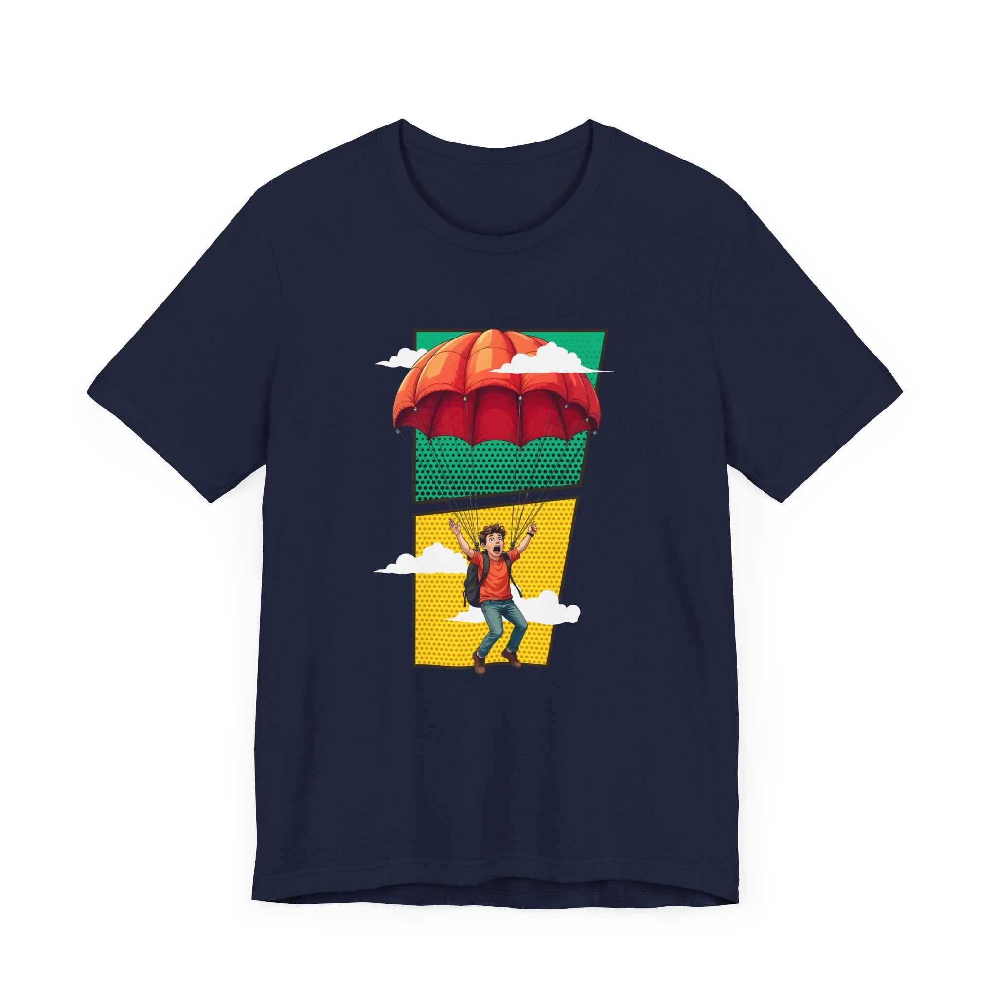 Do it Scared Boy Parachuting Mid-Air with Clouds Background Graphic T-Shirt