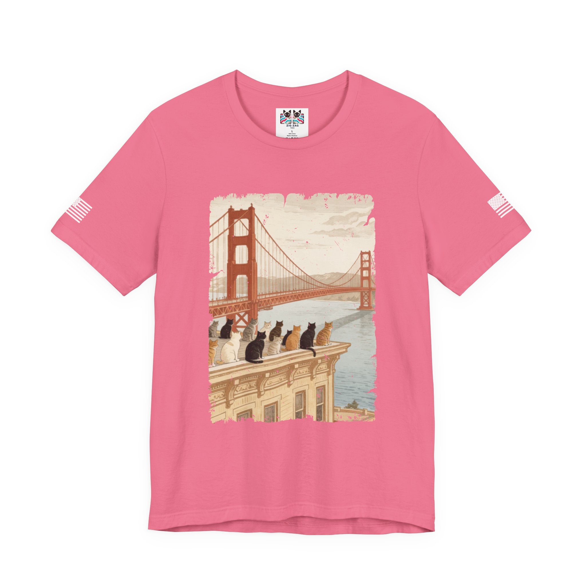 San Francisco Cats Golden Gate Bridge T-Shirt – Vintage Illustrated Cat Lover Graphic Tee