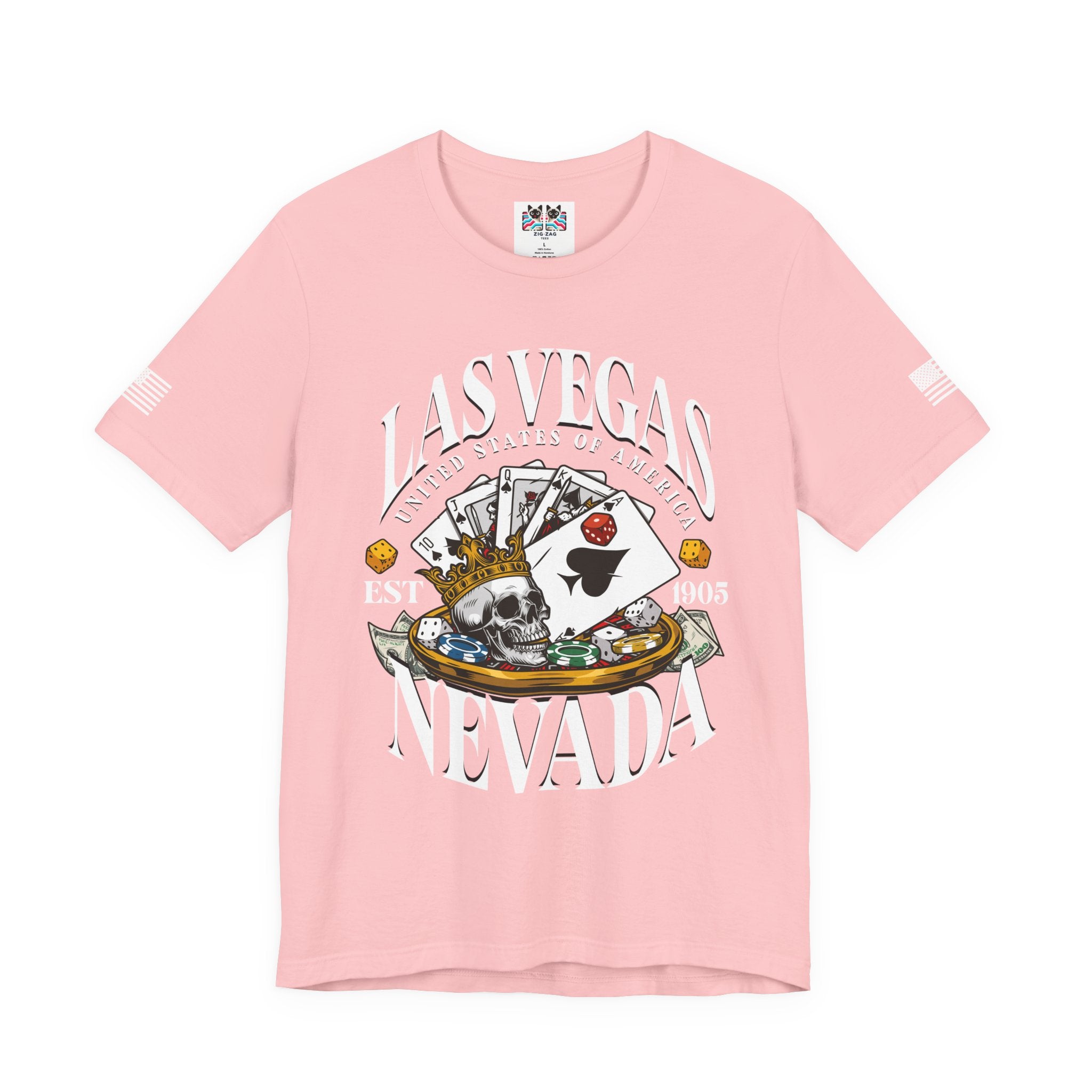 Las Vegas Nevada EST 1905 T-Shirt – Skull Crown Poker Cards Dice Casino Graphic Tee