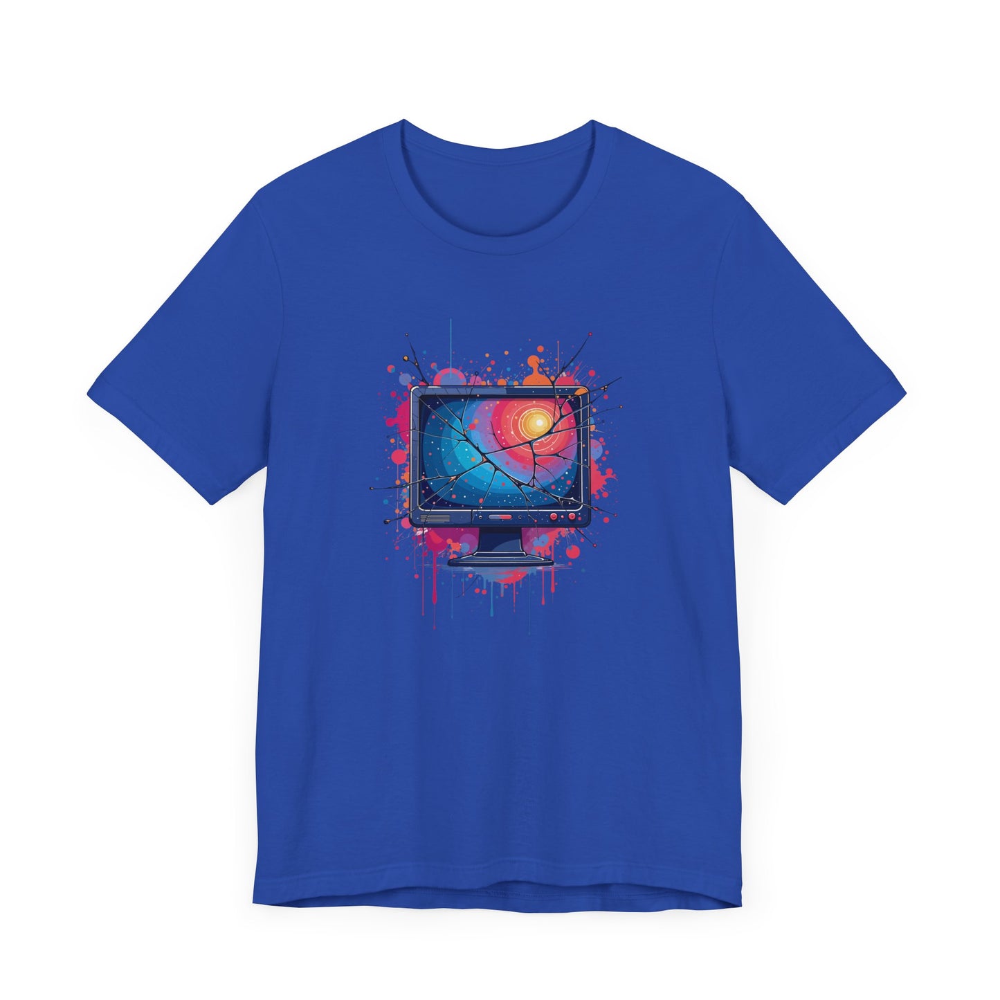 Break the System – Broken Monitor with Cracks, Gradient Screen & Color Splash Graphic T-Shirt