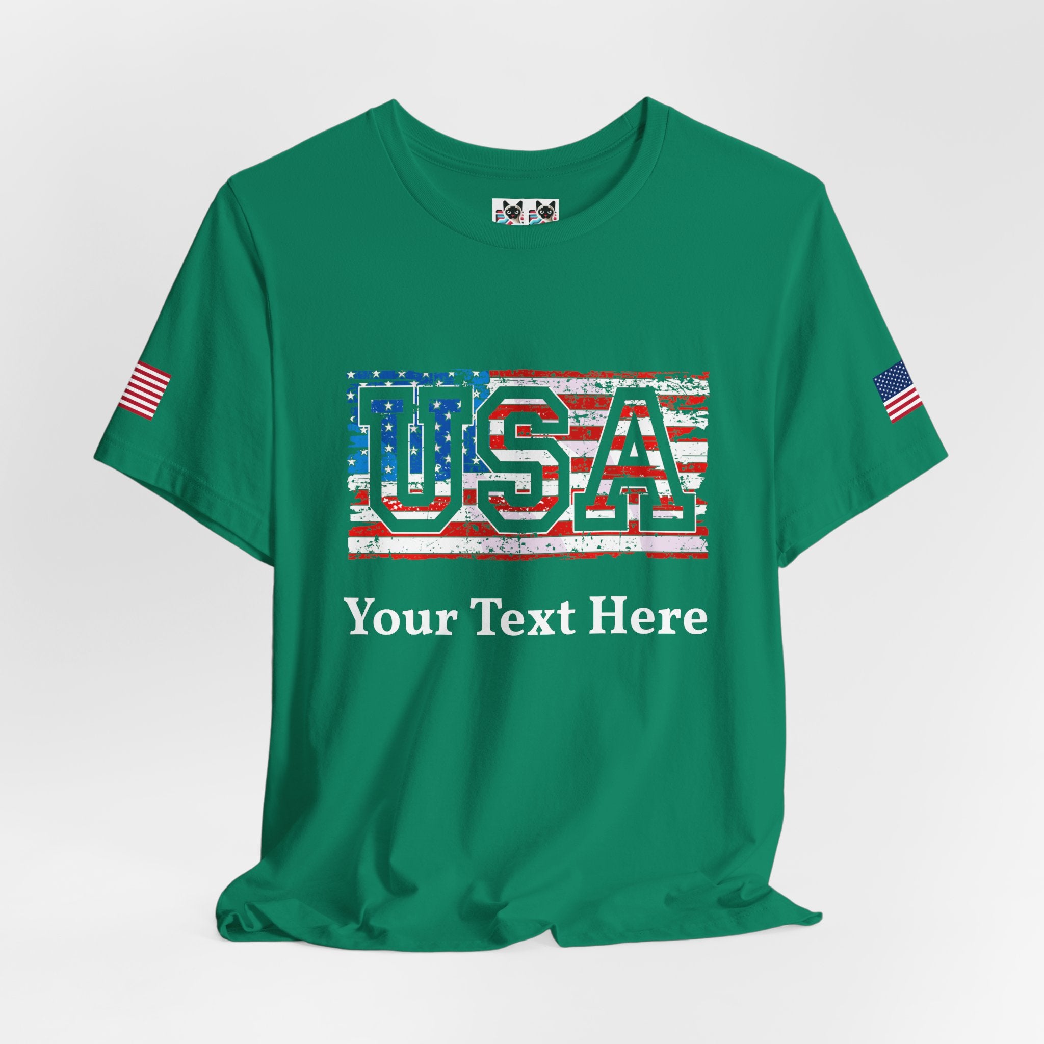 Custom T-Shirt - USA Vintage Collegiate T-Shirt – Retro American Flag Typography Graphic Tee