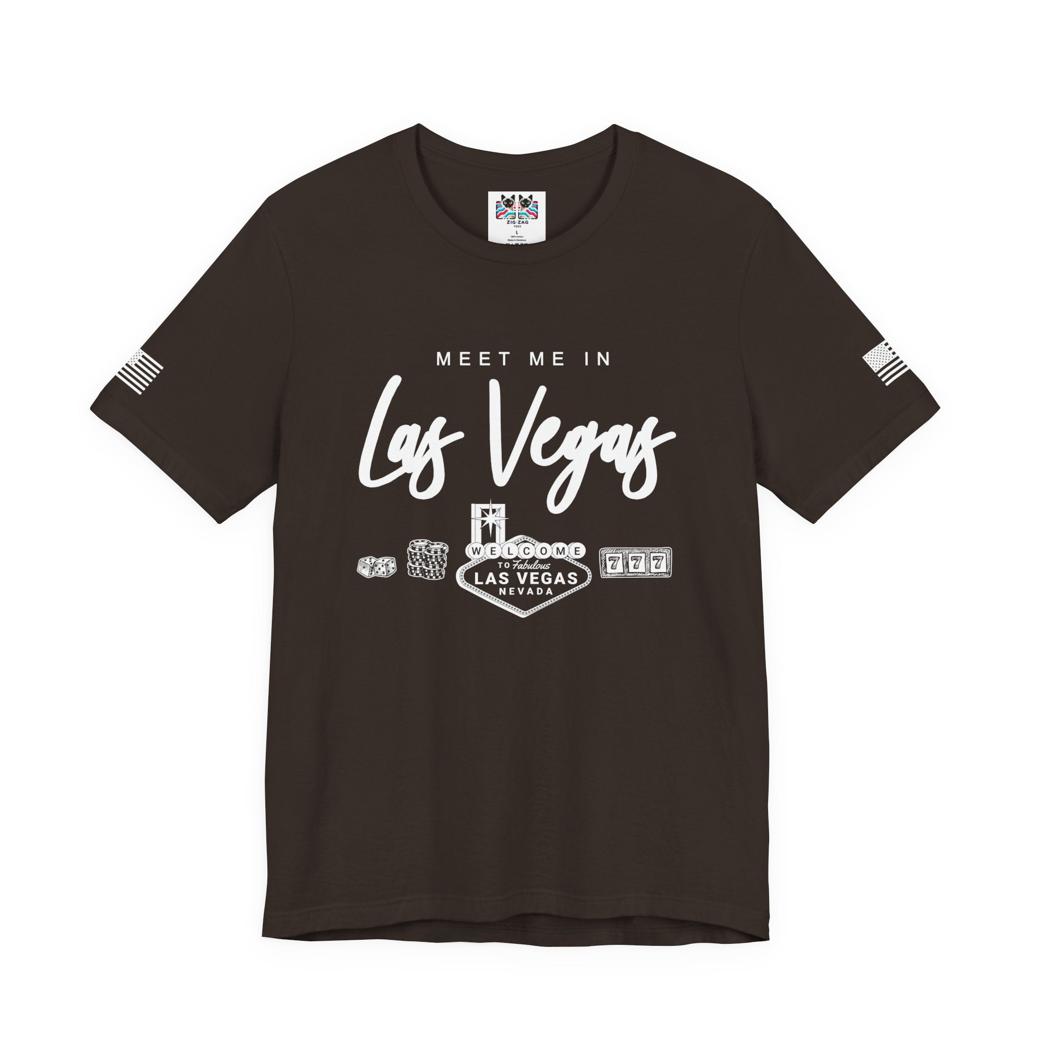 Meet Me in Las Vegas T-Shirt – Welcome Sign Casino Chips Lucky 777 Tee