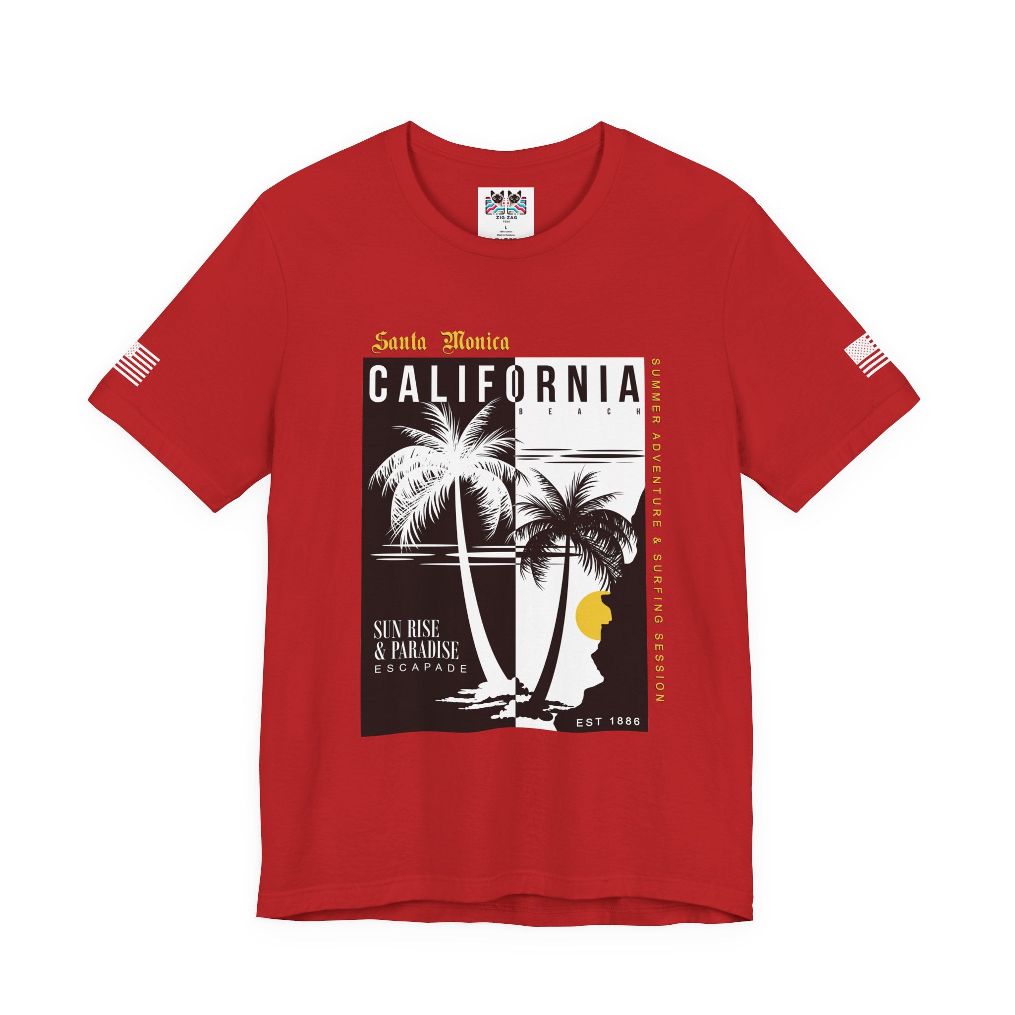 Santa Monica California Beach T-Shirt – Summer Adventure Surfing Session Sun Rise Paradise Tee