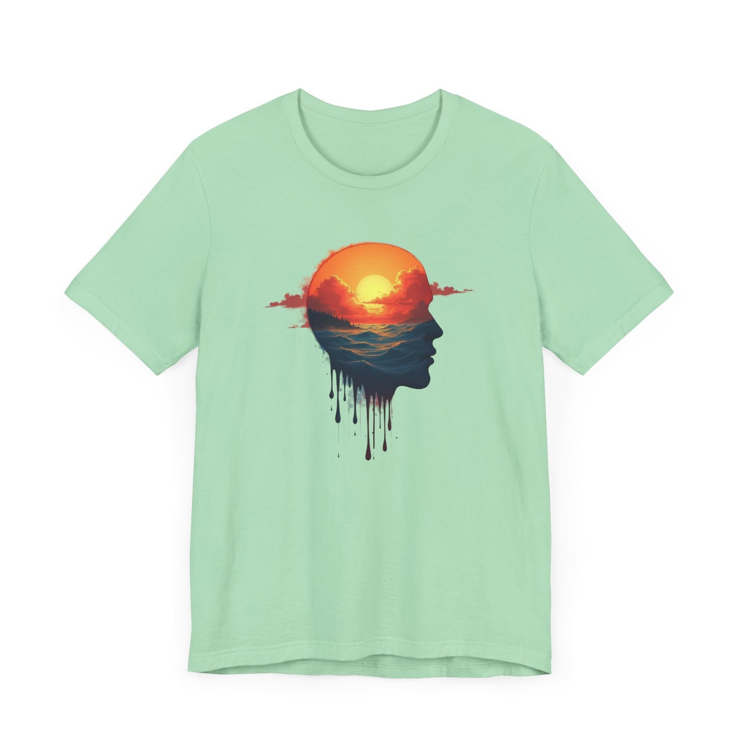 Melting Human Face with Colorful Sunrise and Clouds Beach View Graphic T-Shirt