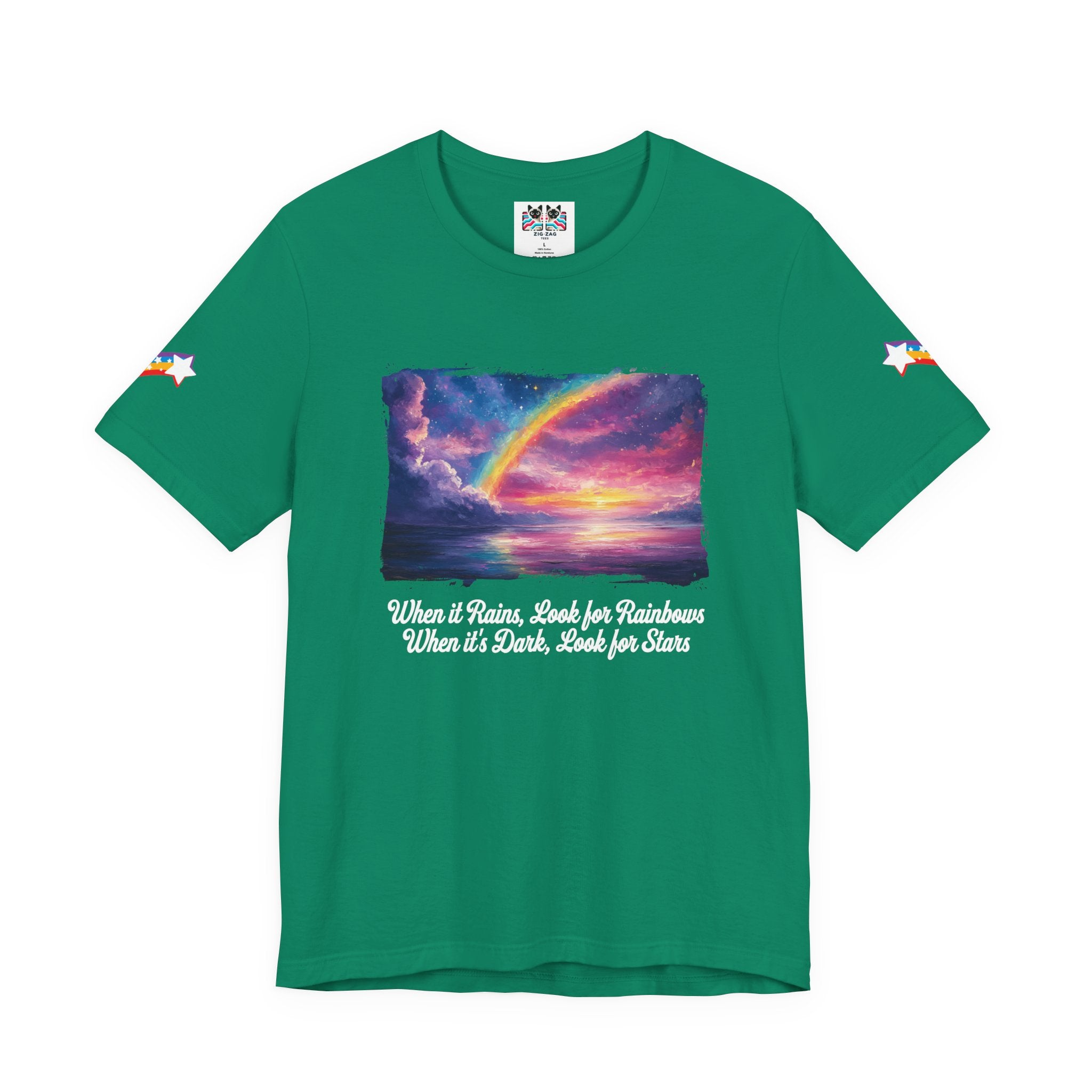 When It Rains Look for Rainbows T-Shirt – Inspirational Hope Optimism Quote Graphic Tee
