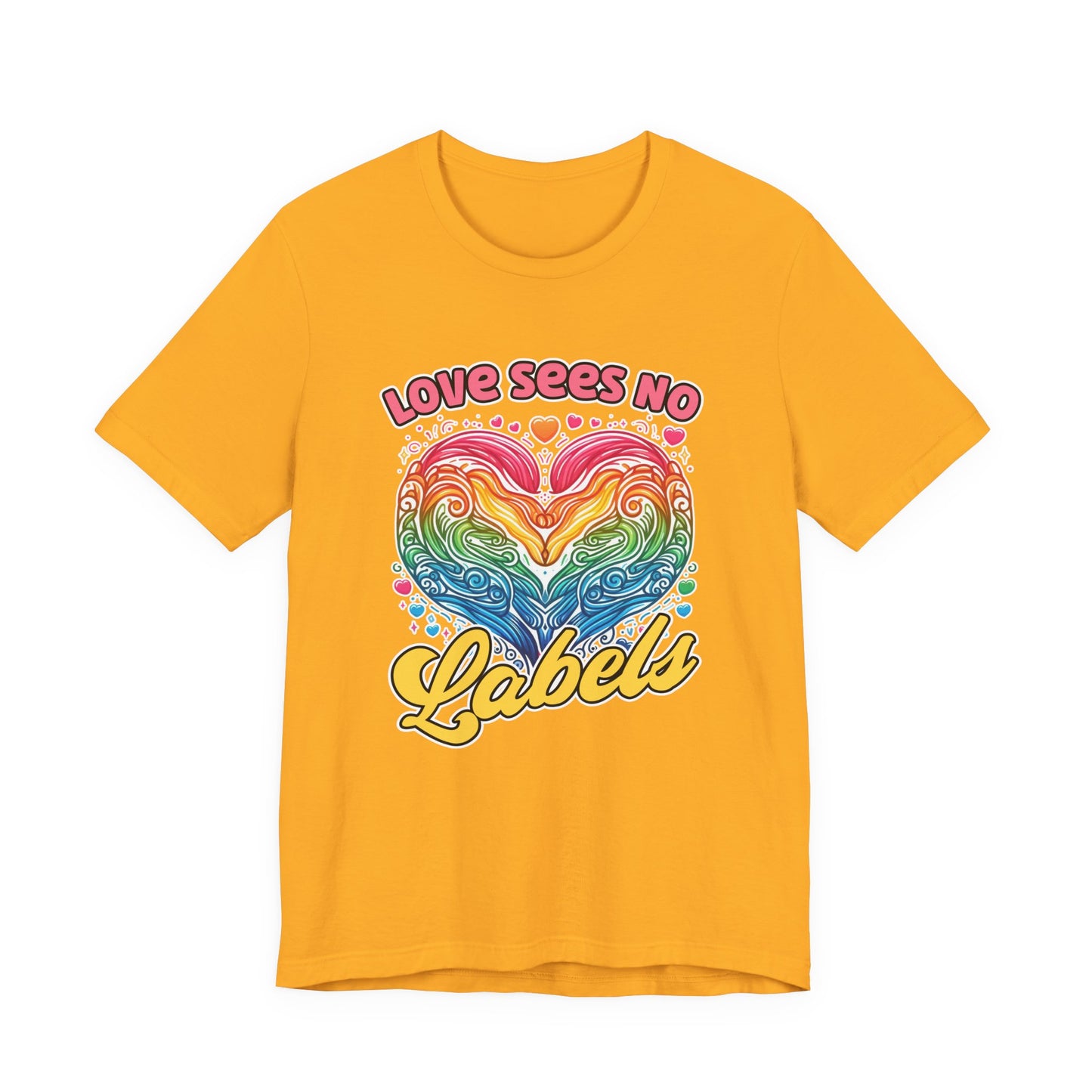 Love Sees No Labels – Colorful Abstract Heart Line Art Graphic T-Shirt