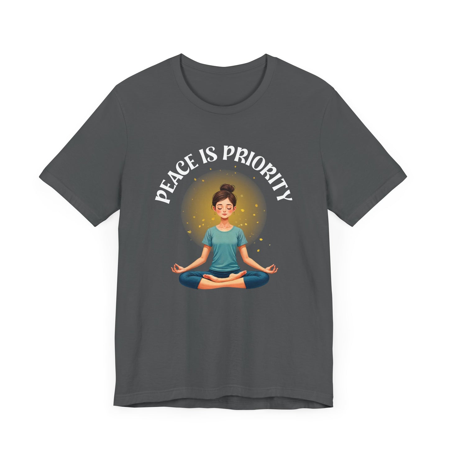 Peace Is Priority – Meditating Woman with Glowing Aura Graphic T-Shirt