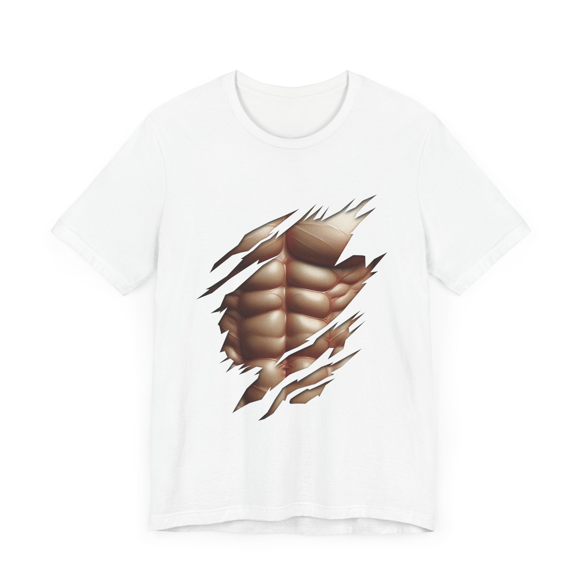 Fake Muscles Shirt, Ripped Chest Costume Tee, Six Pack Abs Funny Graphic T Shirt, Joke Fitness Apparel, Party Costume Gym Gag Top