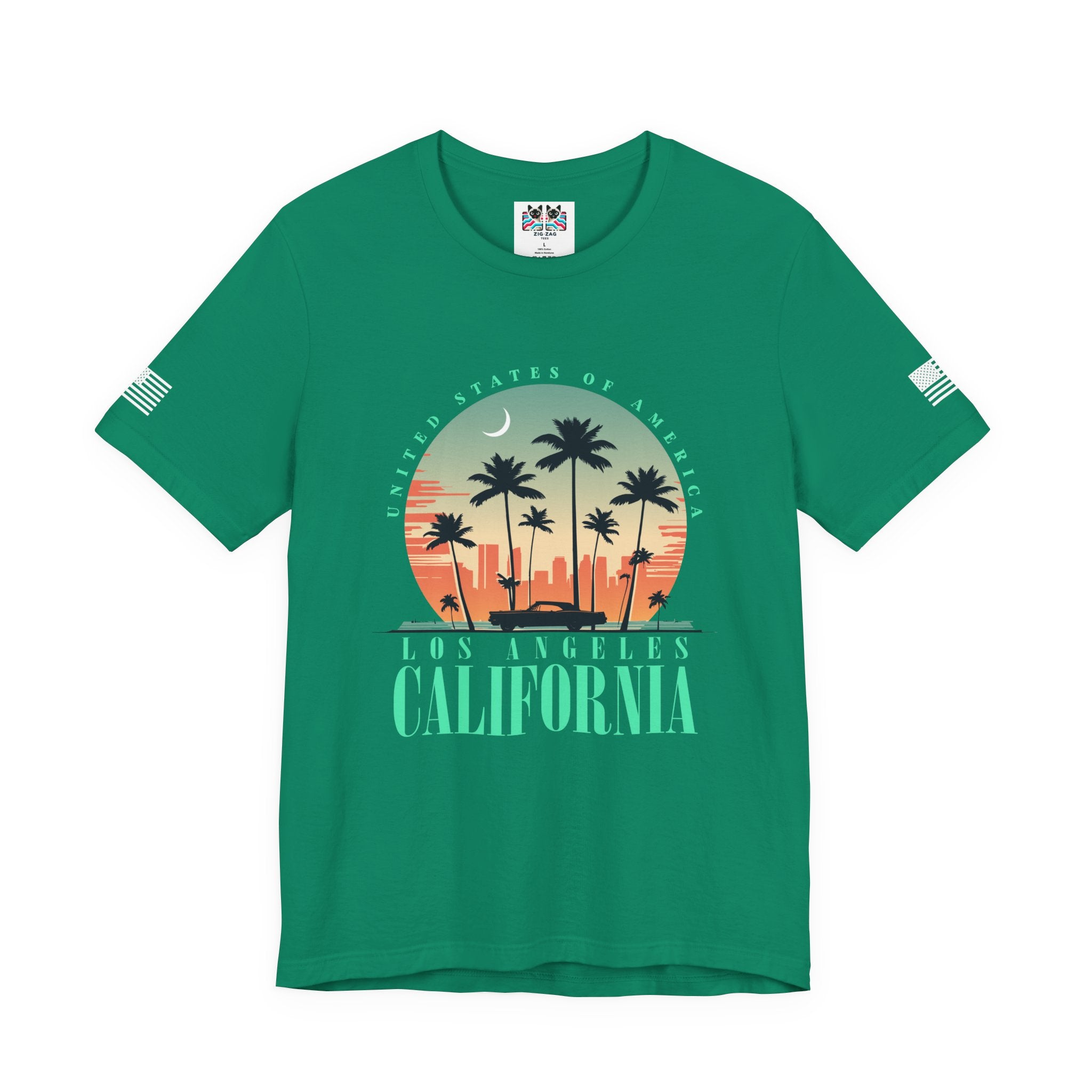 Los Angeles California USA T-Shirt – Retro Moon Crescent Palm Tree Classic Car Tee