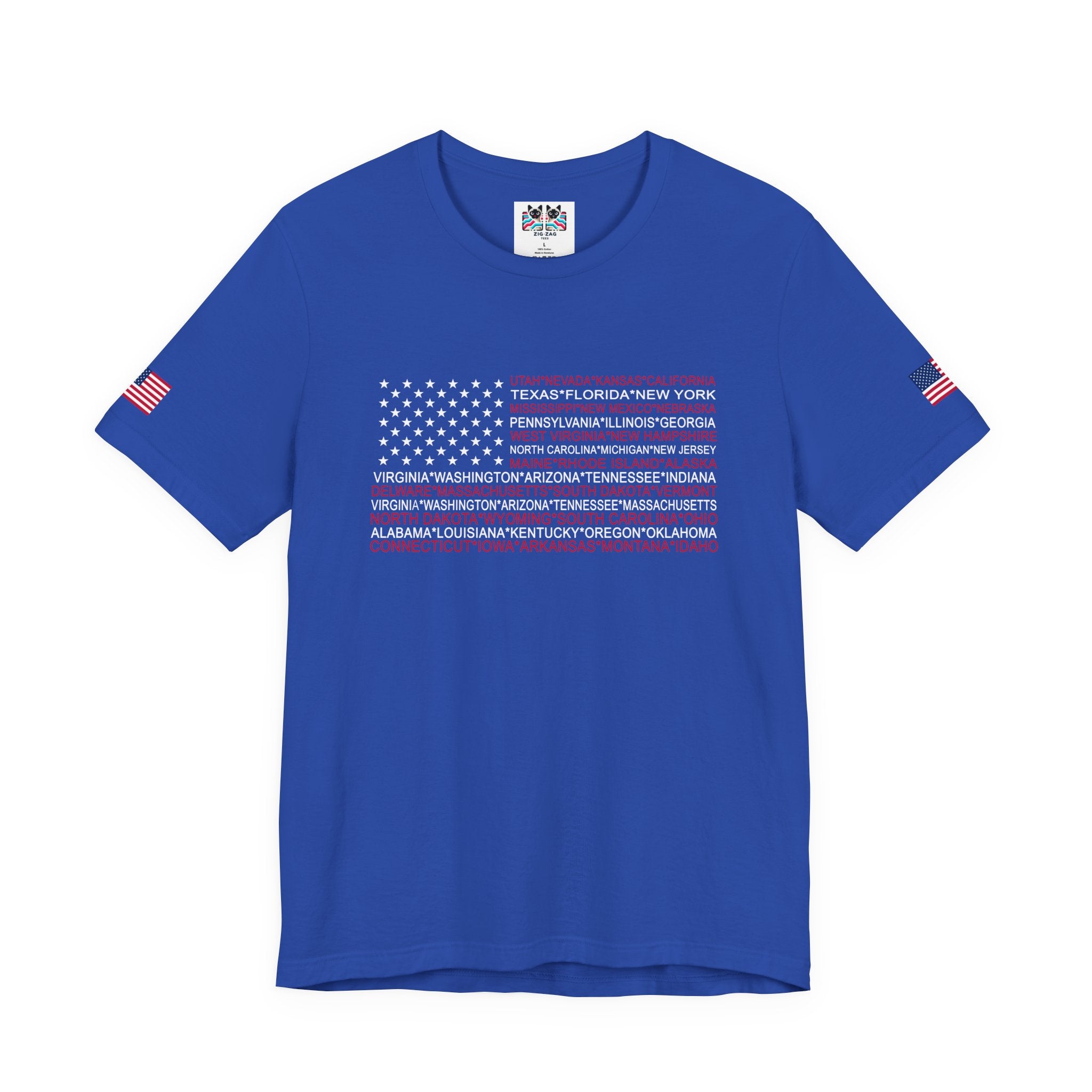 American Flag 50 States T-Shirt – All State Names USA Patriotic Typography Graphic Tee