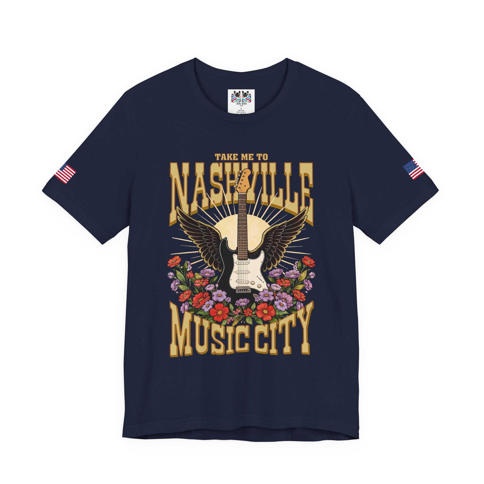 Take Me to Nashville Music City T-Shirt – Winged Electric Guitar Floral Graphic Tee