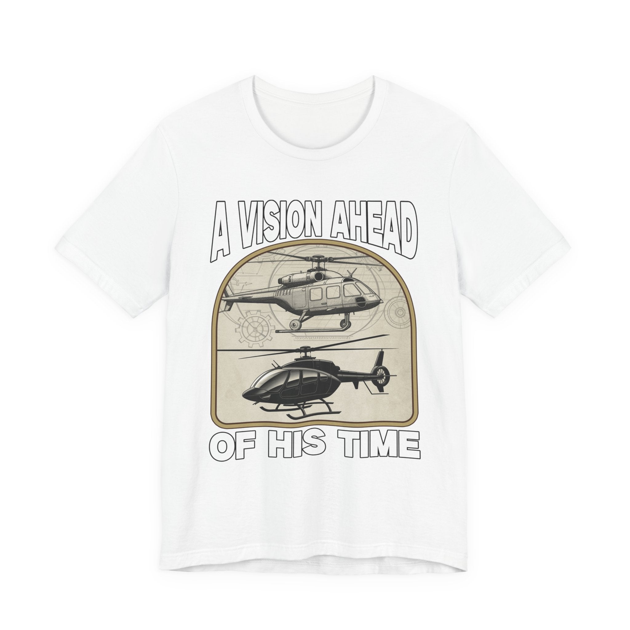 A Vision Ahead of His Time Tshirt – Da Vinci’s Helicopter and Modern Chopper Graphic