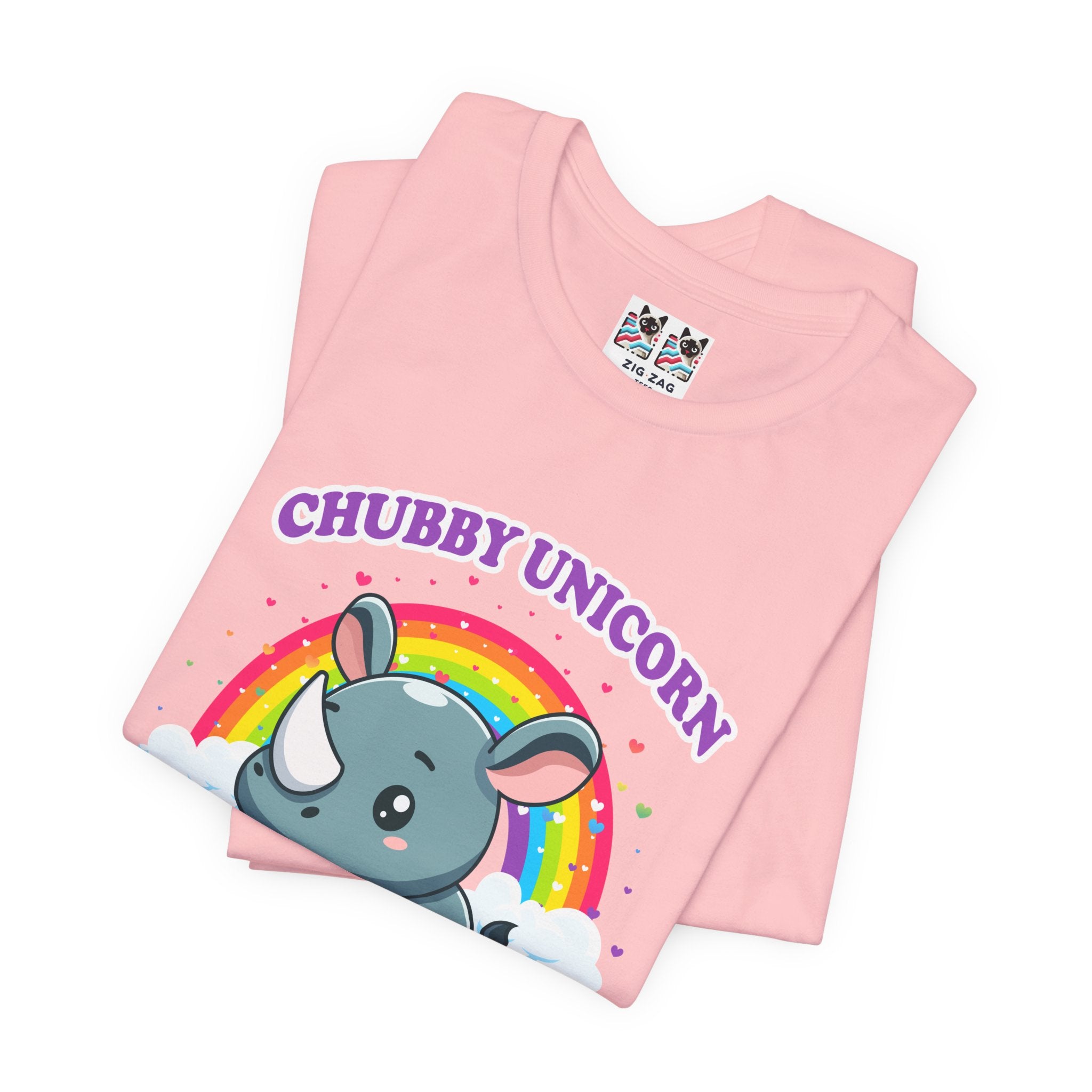 Custom T-Shirt - Chubby Unicorn T-Shirt – Cute Cartoon Rhino with Rainbow Graphic Tee
