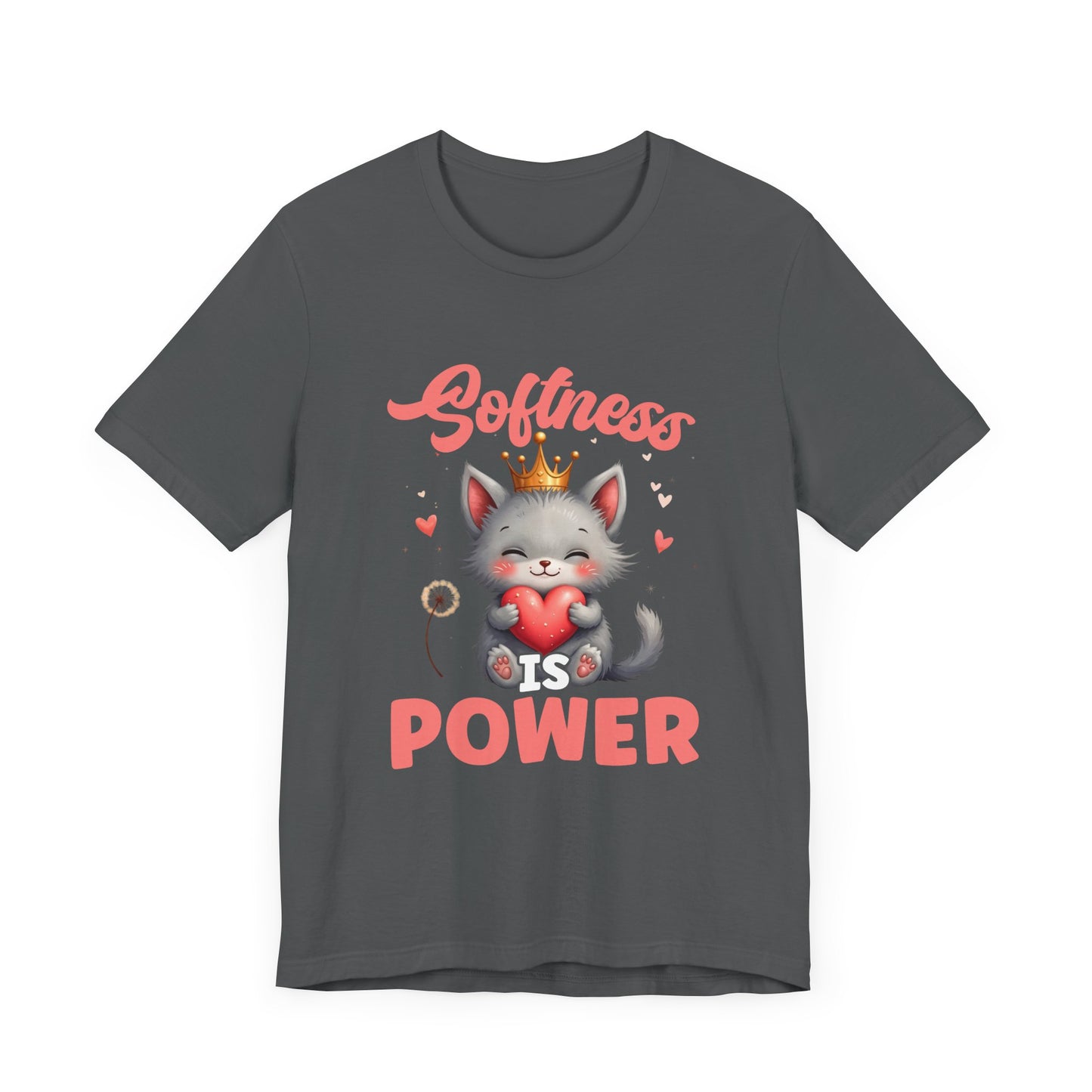 Softness Is Power – Adorable Cat with Heart & Crown Graphic T-Shirt