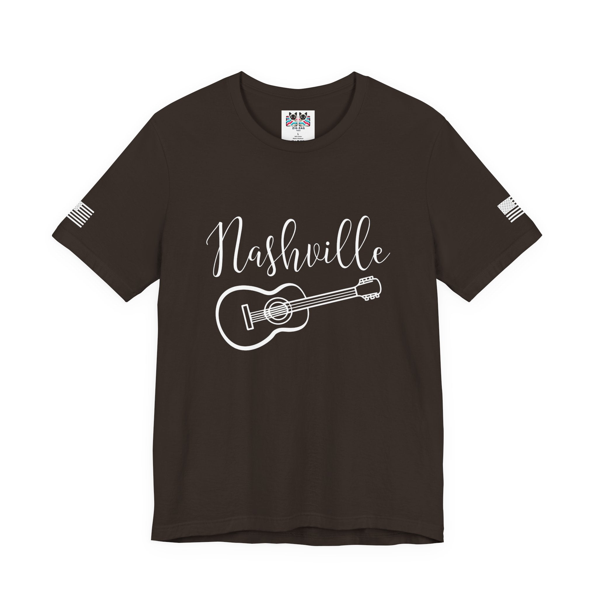 Nashville T-Shirt – Elegant Script with Acoustic Guitar Graphic Tee