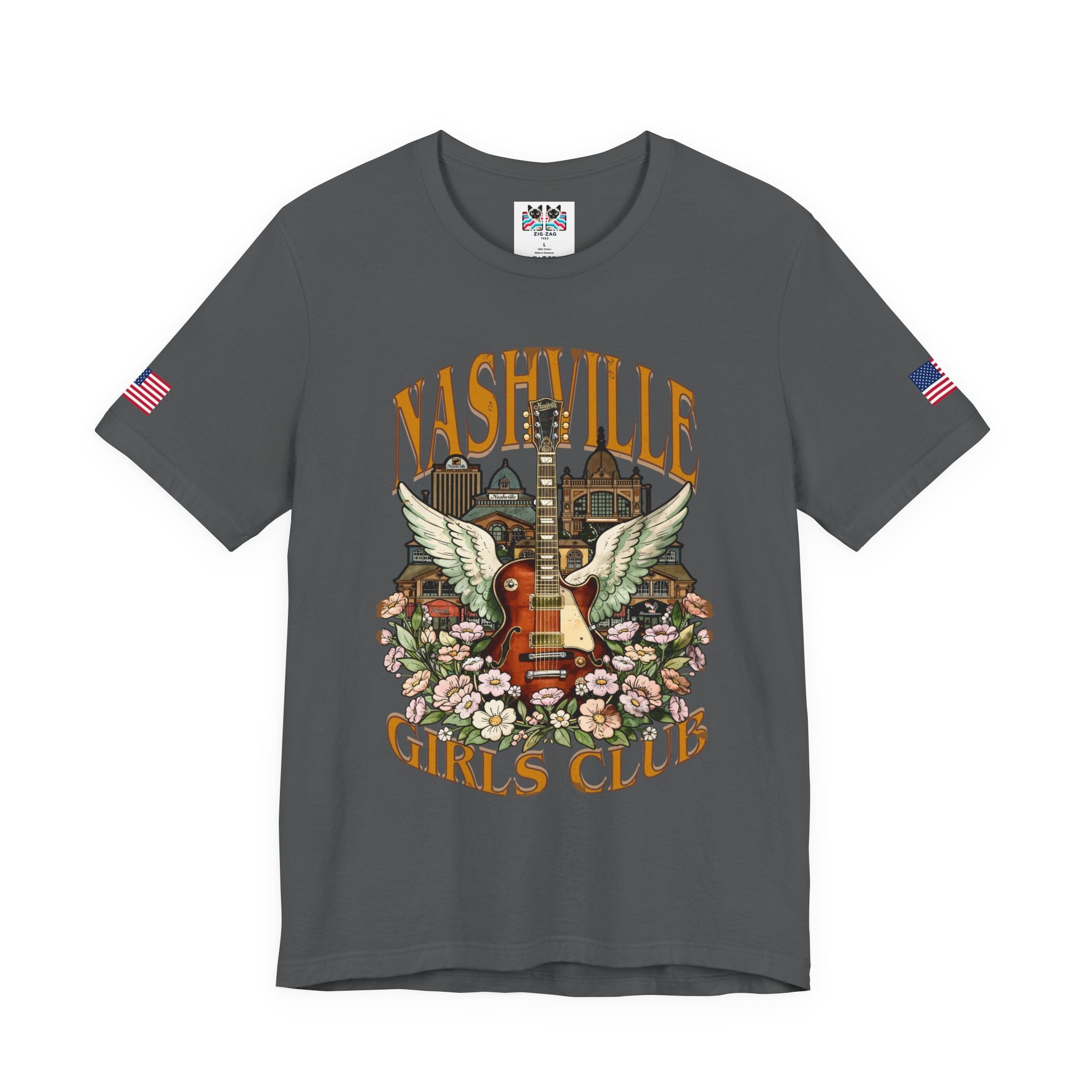 Nashville Girls Club T-Shirt – Winged Guitar Floral Skyline Graphic Tee