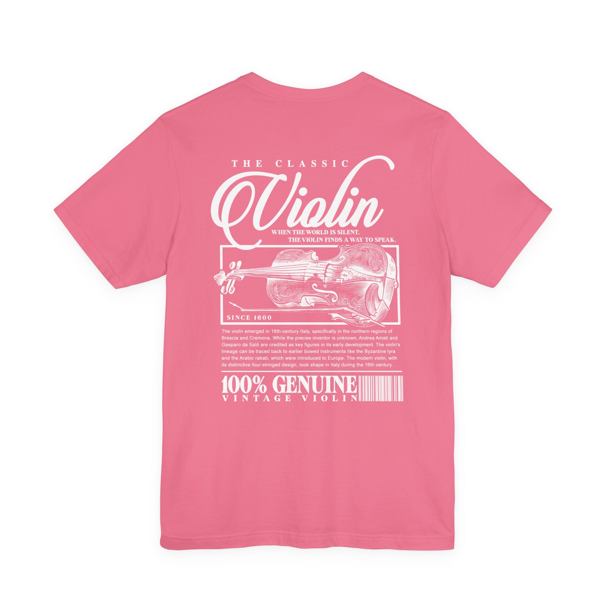 The Classic Violin T-Shirt – Vintage Instrument & 16th Century Story [White Text]