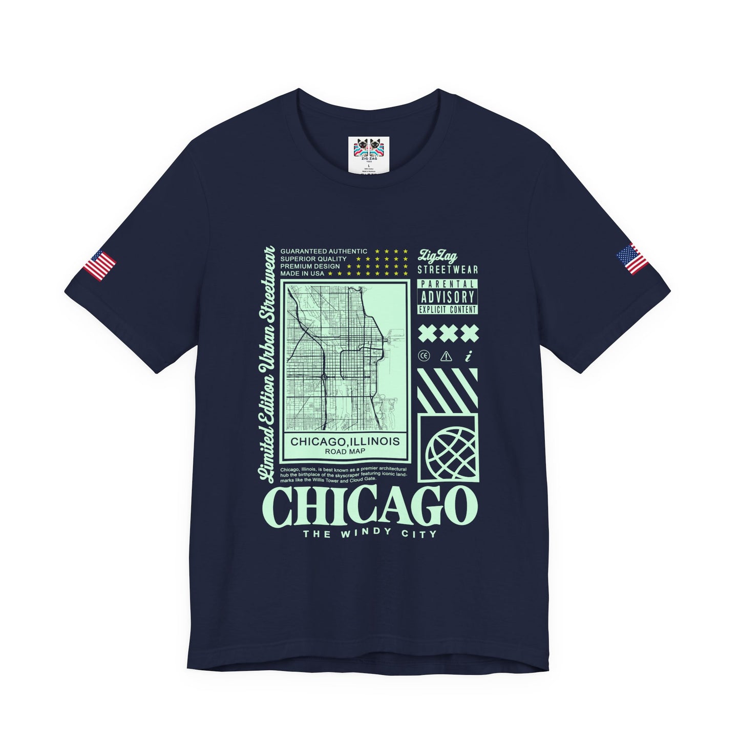 Chicago Road Map T-Shirt - Limited Edition Urban Streetwear Illinois City Grid Design