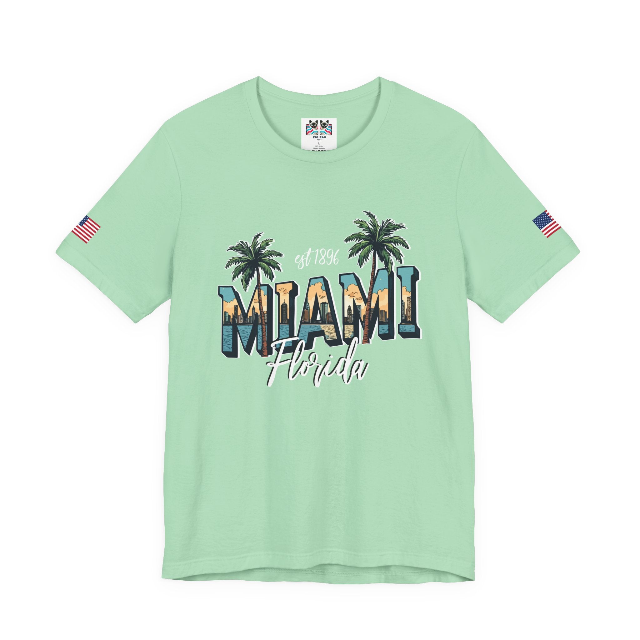 Miami Florida EST 1896 T-Shirt – Skyline Photo Monogram Palm Tree Graphic Tee