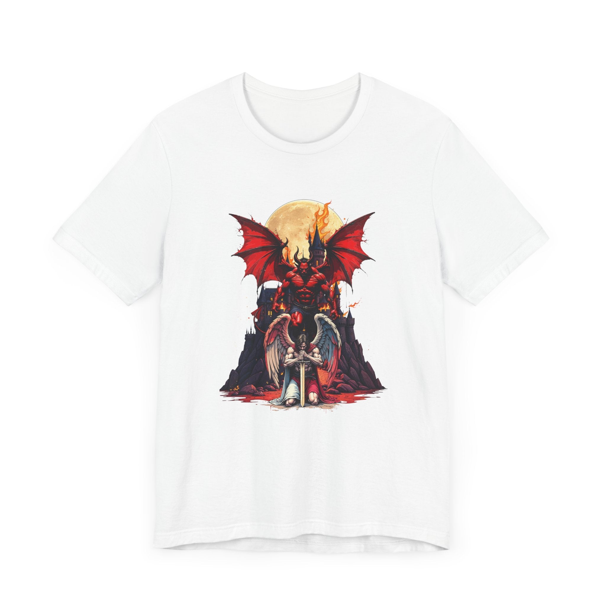 Beast Dominion – Floating Vampire Over Fallen Winged Fighter Graphic T-Shirt