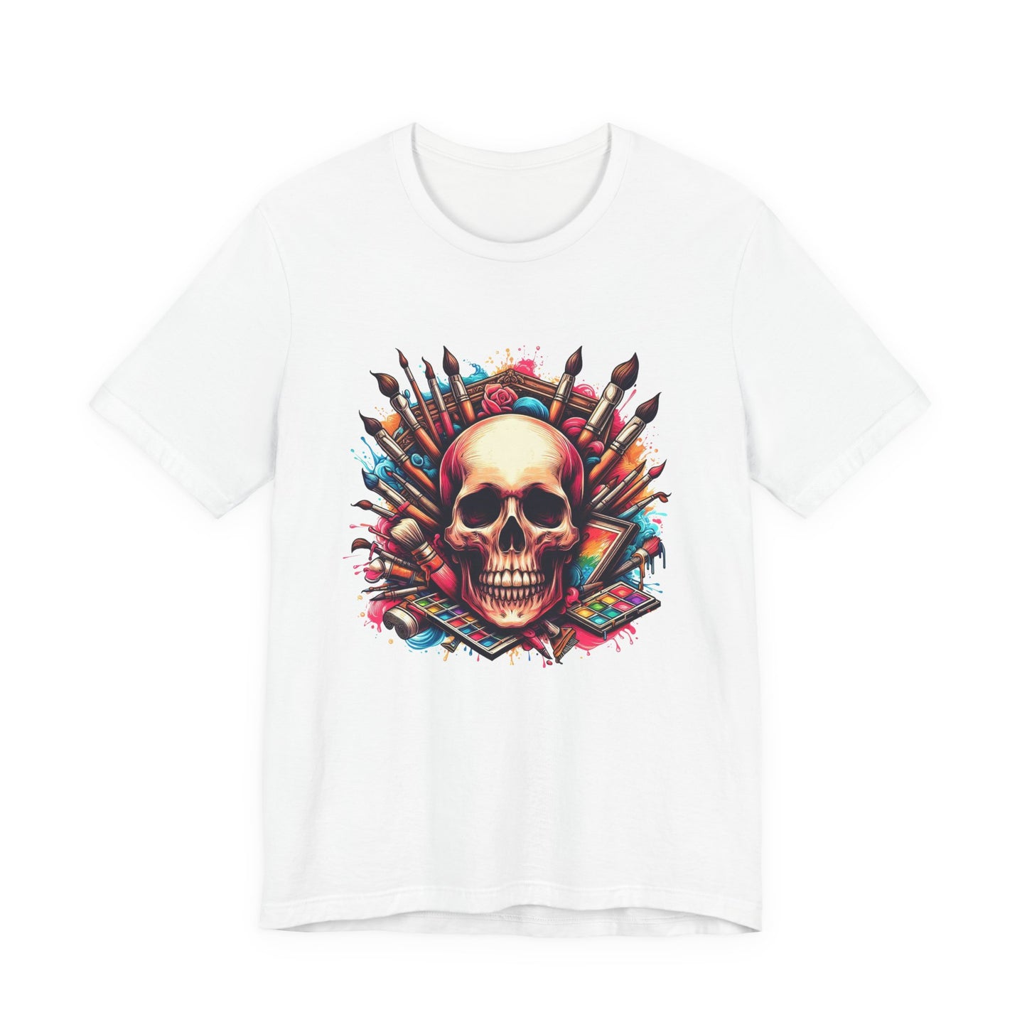 Art Is Not Dead Tshirt – Skull with Stacked Art Supplies Circular Graphic