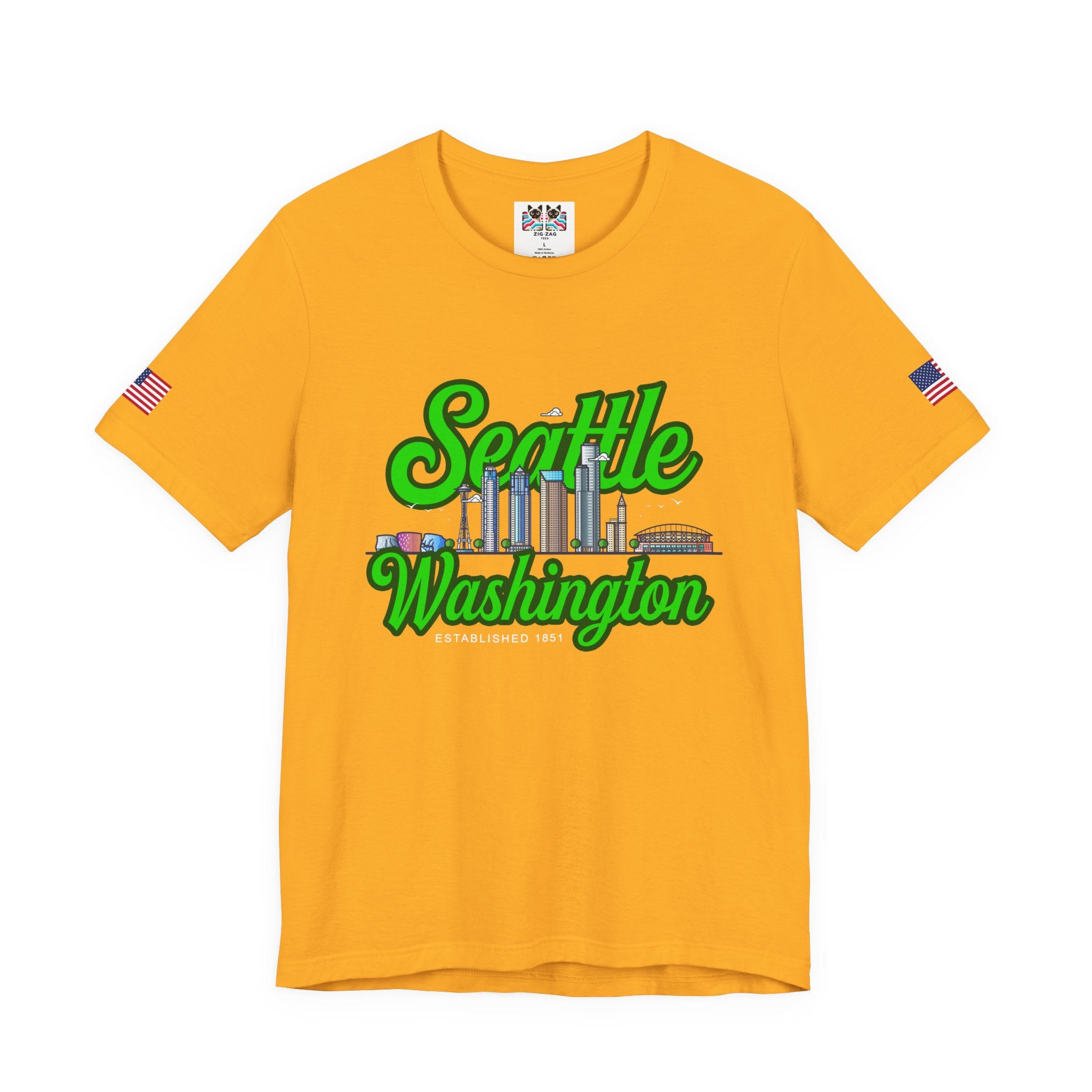 Seattle Washington Retro Script Skyline T-Shirt | Established 1851 Graphic Tee | Pacific Northwest Pride Shirt