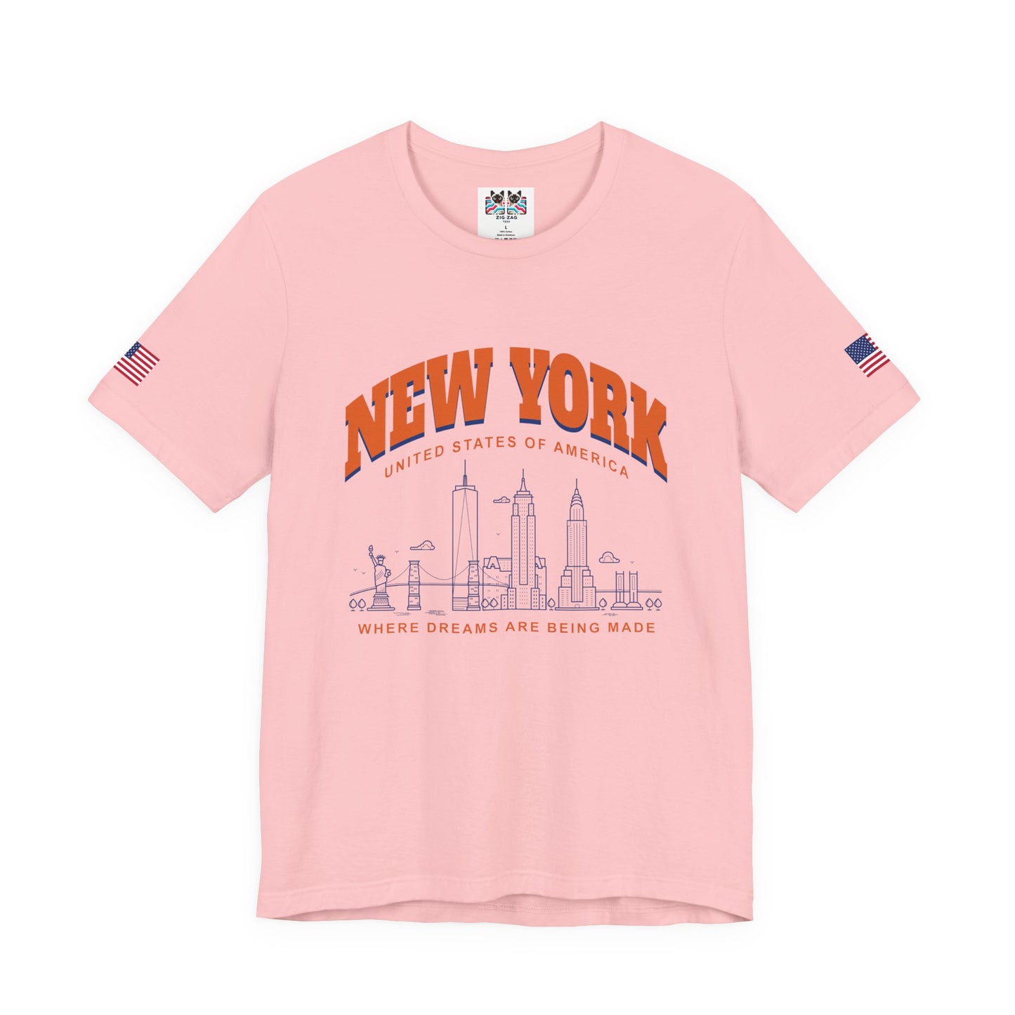 New York Dreams T-Shirt - Where Dreams Are Being Made USA Orange Blue Skyline