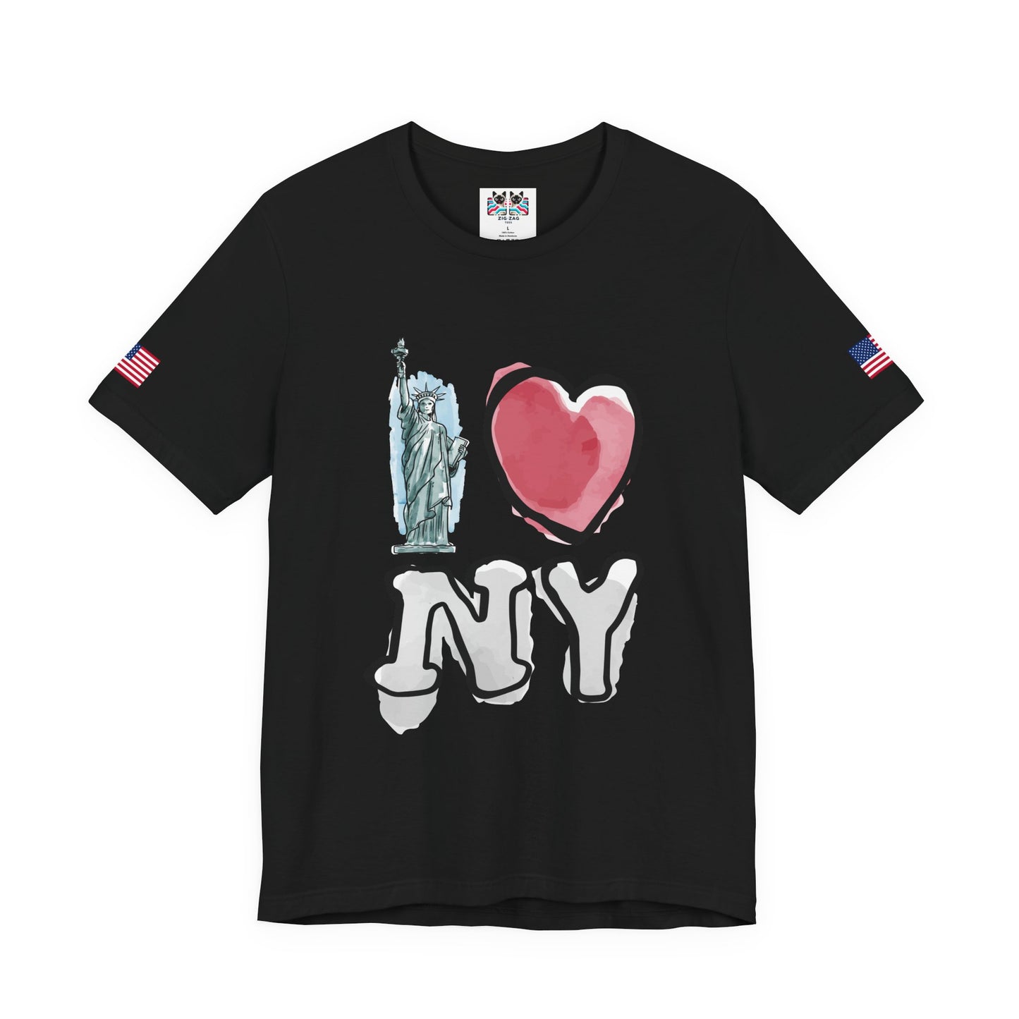 I Love NY T-Shirt - Statue of Liberty Pink Heart Black New York City Design