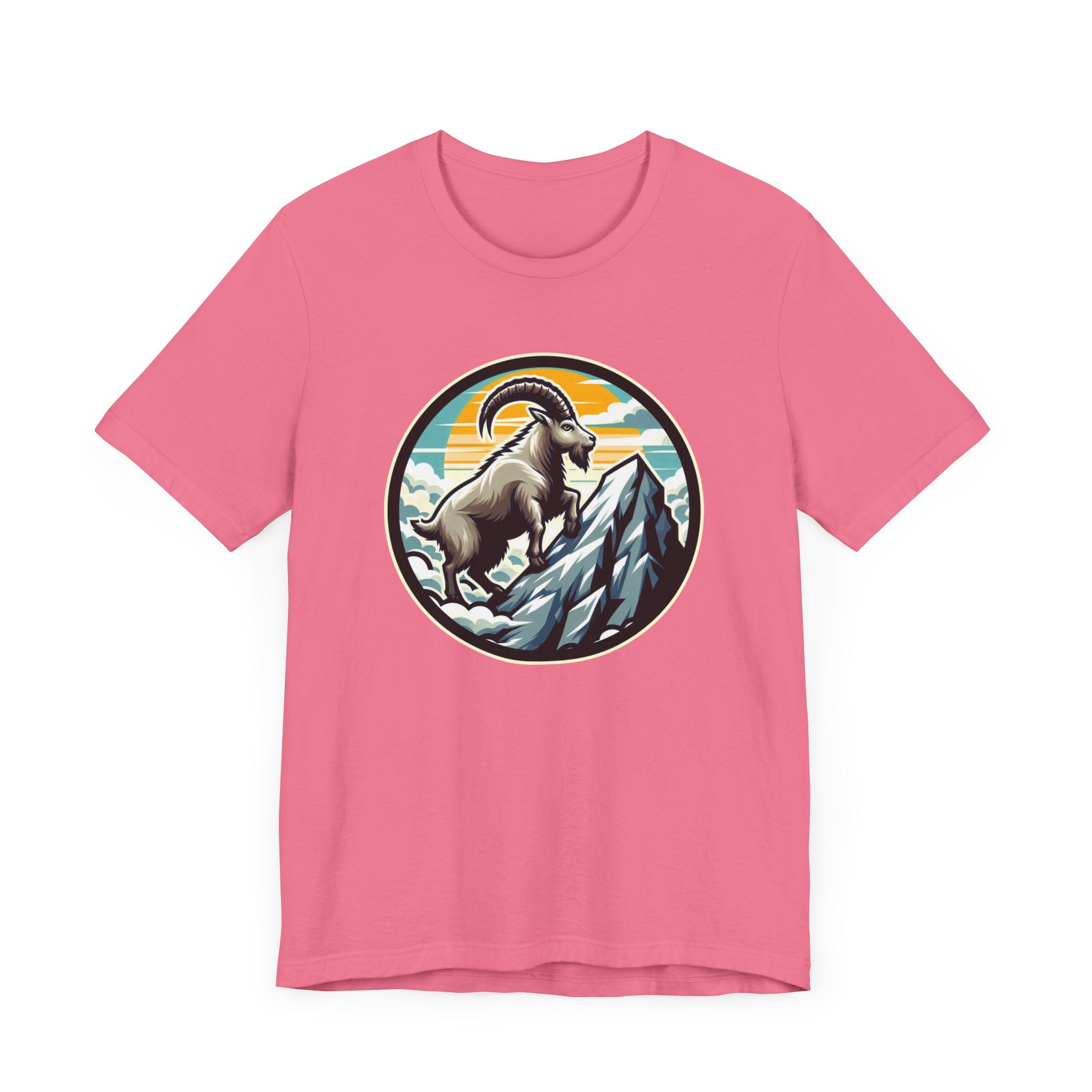 Majestic Mountain Goat on Summit with Sun and Clouds Graphic T-Shirt