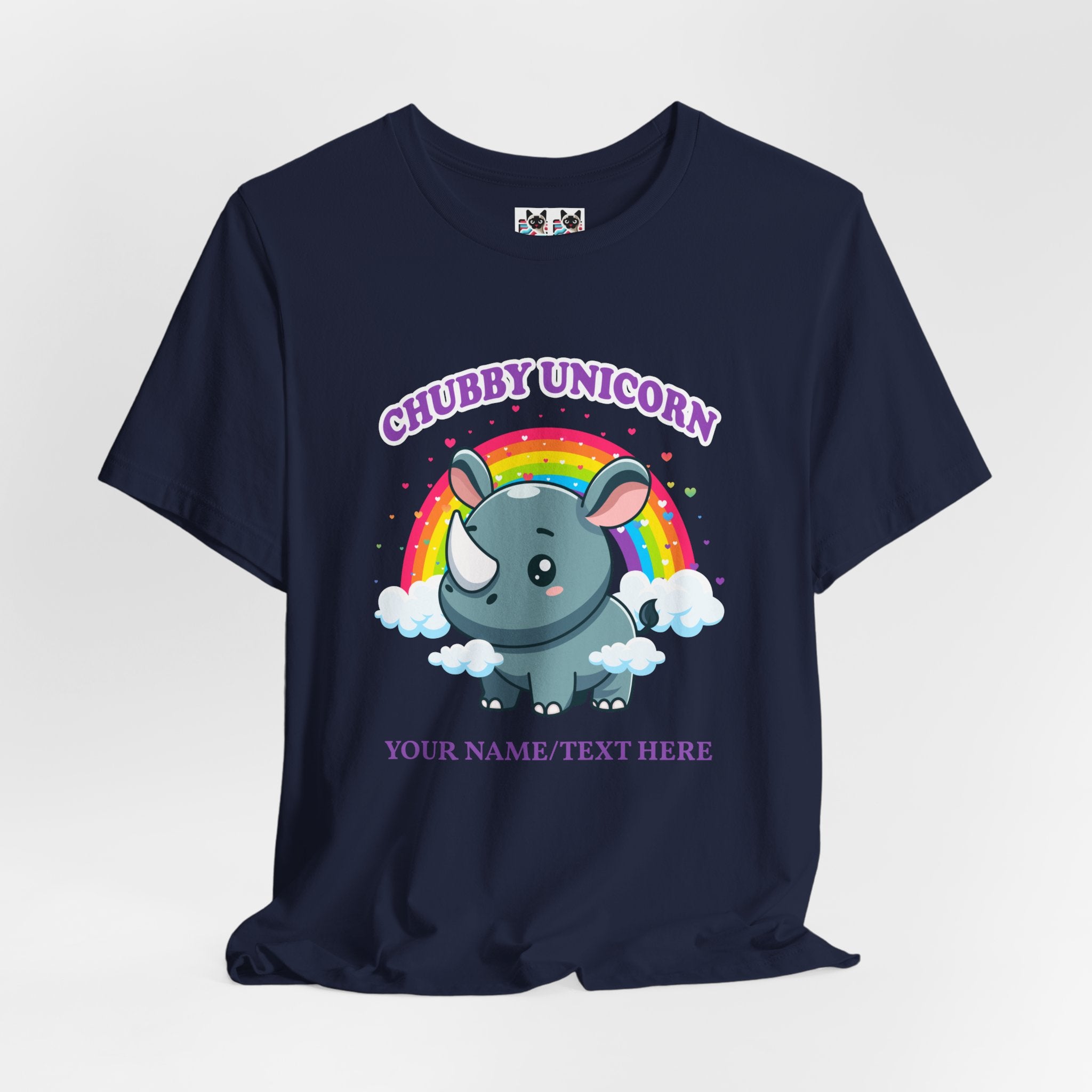 Custom T-Shirt - Chubby Unicorn T-Shirt – Cute Cartoon Rhino with Rainbow Graphic Tee