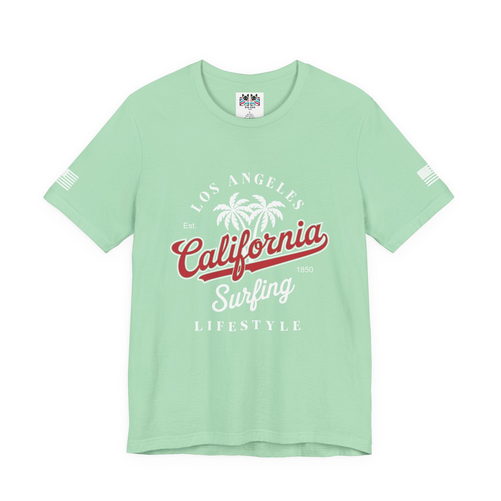 Los Angeles California Surfing Lifestyle T-Shirt – EST 1850 Palm Tree Beach Tee