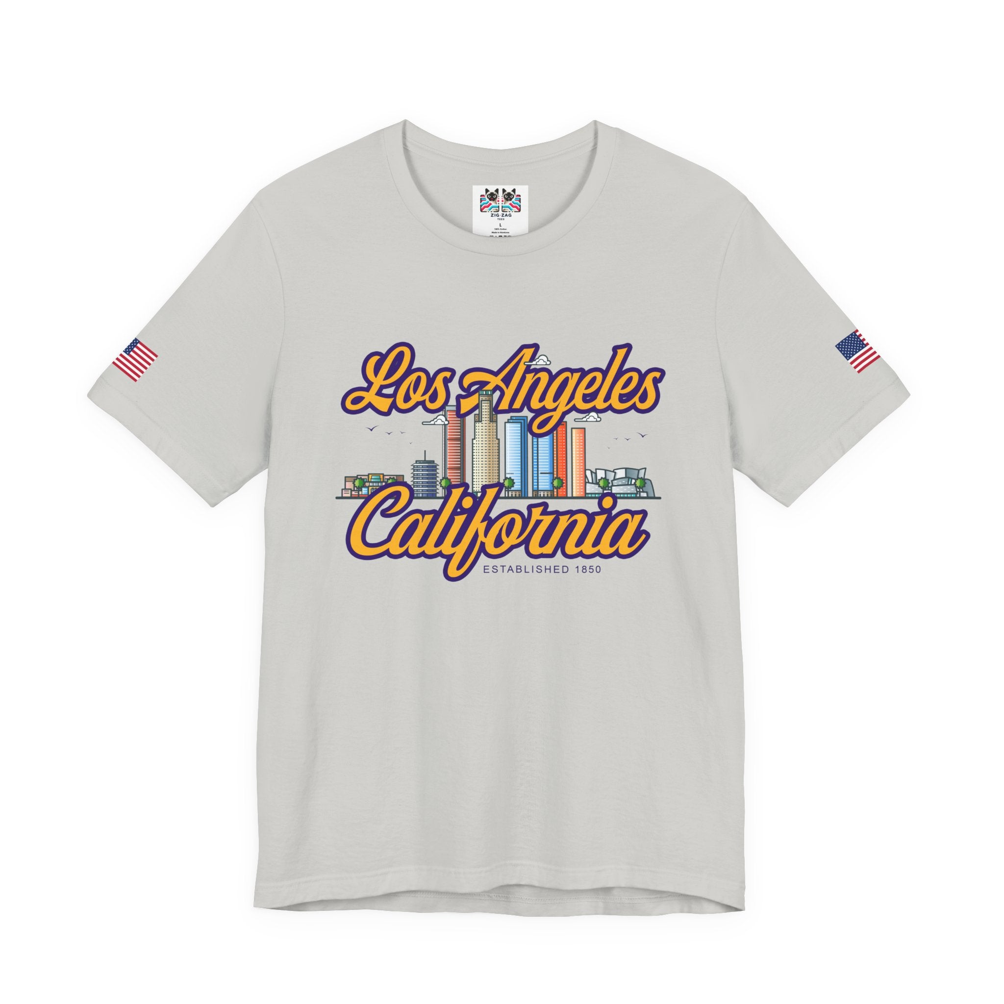Los Angeles California Established 1850 T-Shirt – Downtown Skyline Script Graphic Tee