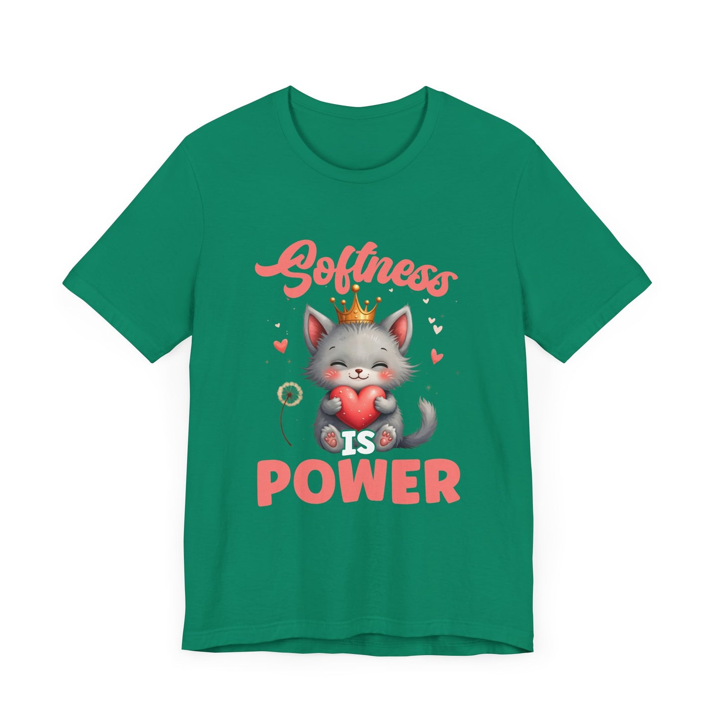 Softness Is Power – Adorable Cat with Heart & Crown Graphic T-Shirt