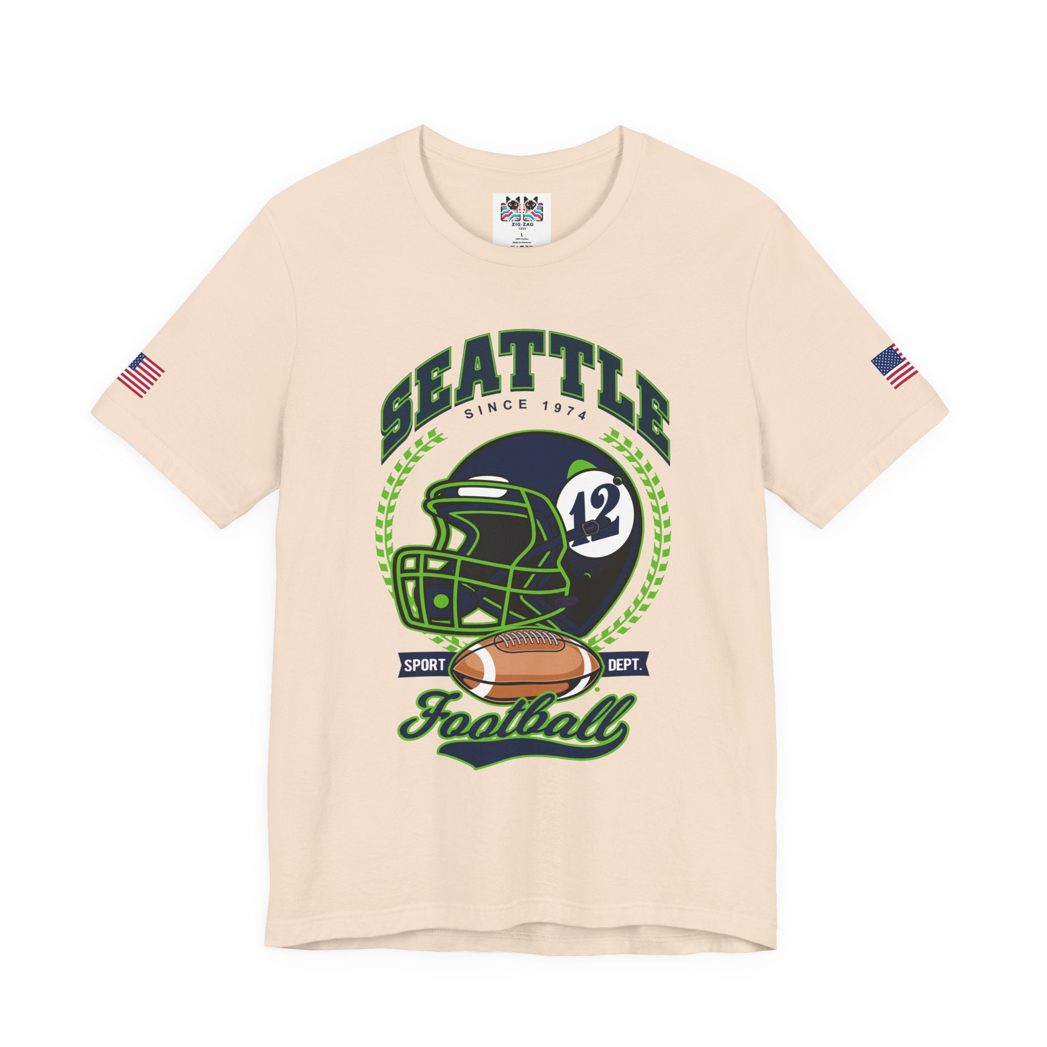 Seattle Since 1974 Football Helmet Sport Dept Graphic T-Shirt | Seahawks Fan Tee | Seattle Football Game Day Shirt