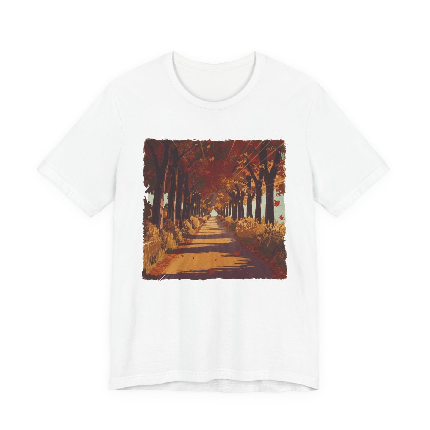 Golden Autumn Glow– Glowing Trees Lining the Road Graphic T-Shirt