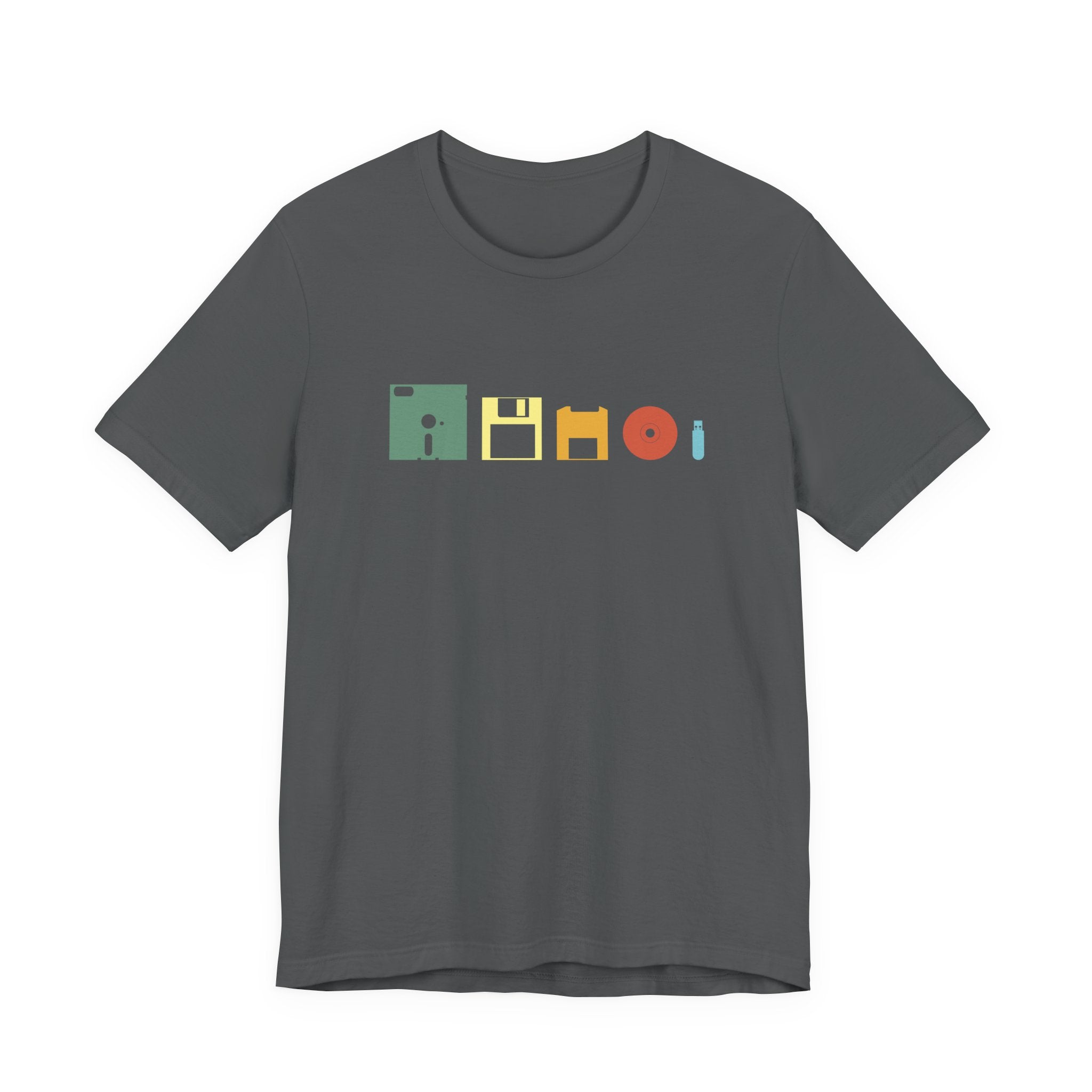 Data Storage Evolution Tshirt – Floppy Disk to CD to Thumb Drive