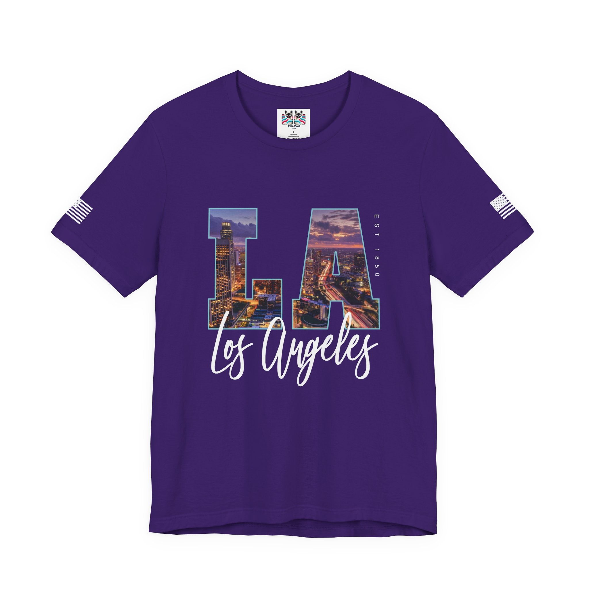 LA Los Angeles EST 1850 T-Shirt – City Night Skyline Photo Monogram Graphic Tee