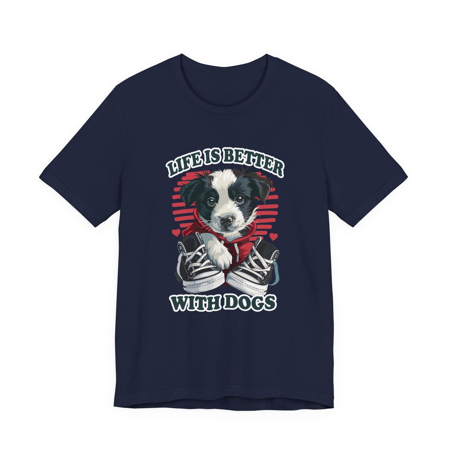 Life Is Better With Dogs T Shirt Cuddly Dog in Jacket Sitting by Shoes Graphic