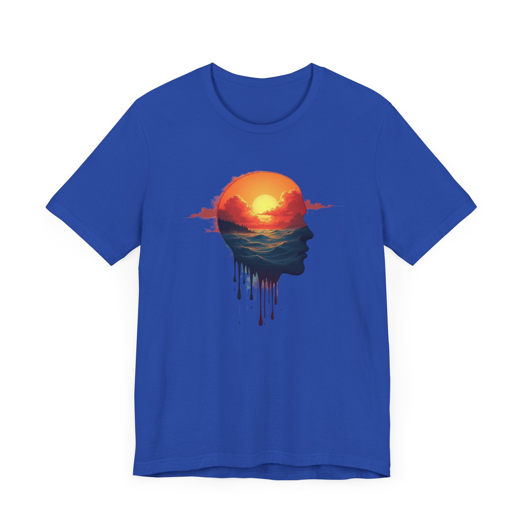 Melting Human Face with Colorful Sunrise and Clouds Beach View Graphic T-Shirt