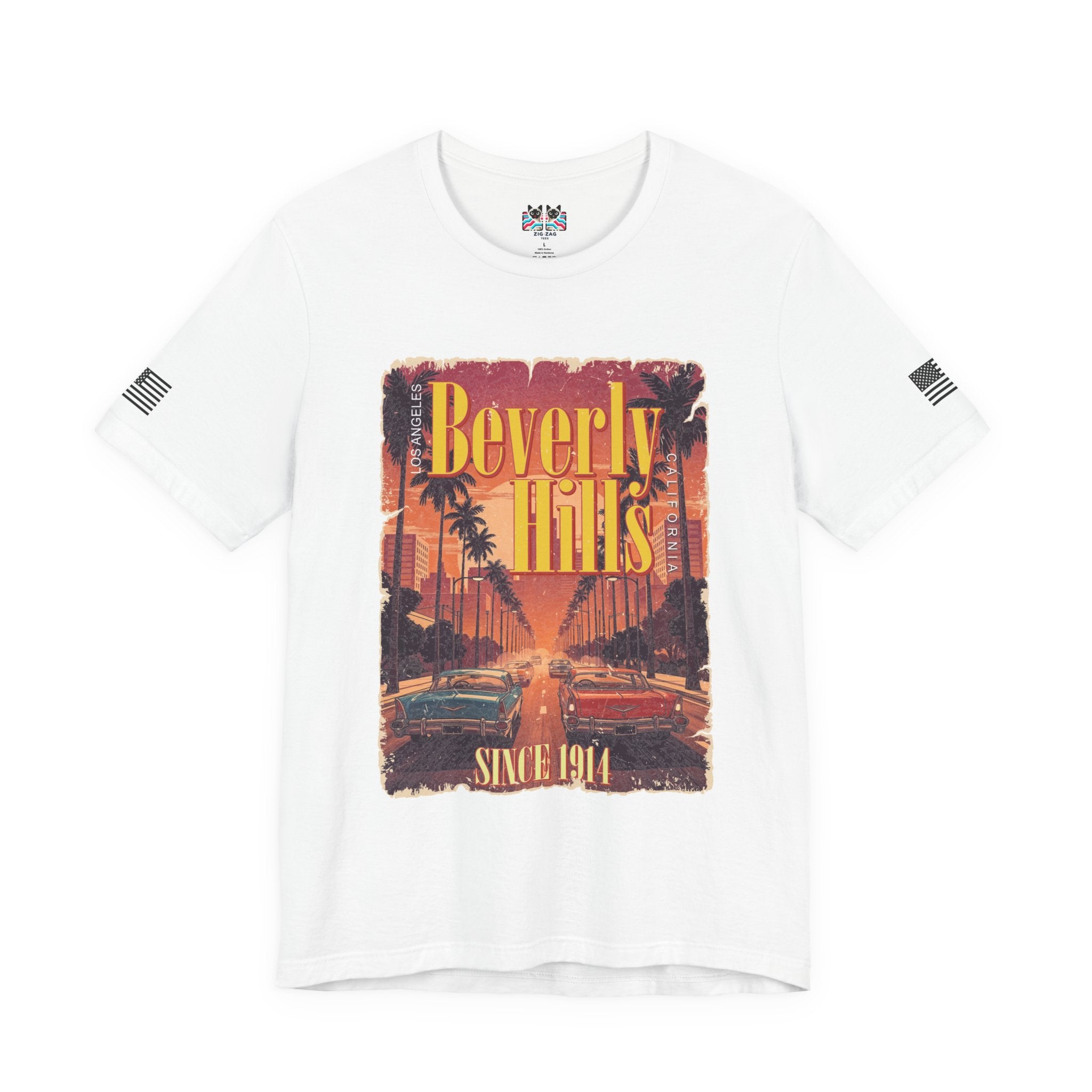 Beverly Hills Los Angeles California T-Shirt – Since 1914 Classic Cars Sunset Street Tee