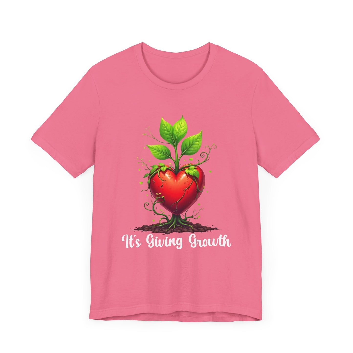 It's Giving Growth – Plant with Red Heart Trunk Graphic T-Shirt
