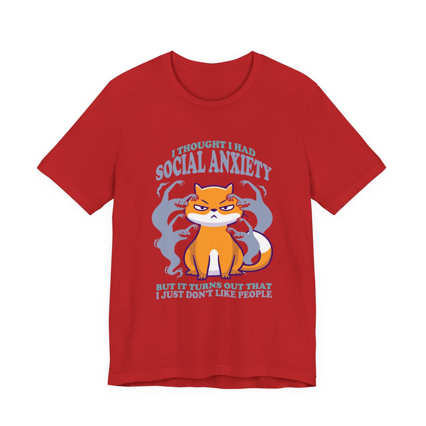 I Thought I Had Social Anxiety Cat T-Shirt – Introvert Humor Cat & Ghosts Graphic Tee
