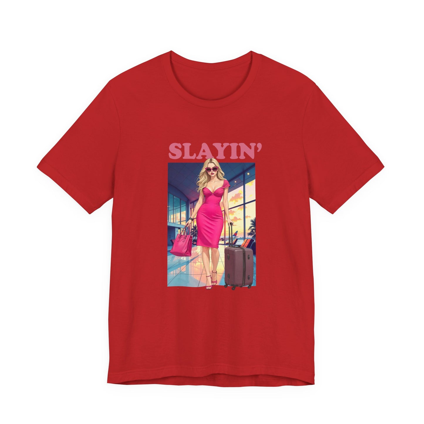 Slayin’ – Pink Airport Lounge Fashion Graphic T-Shirt